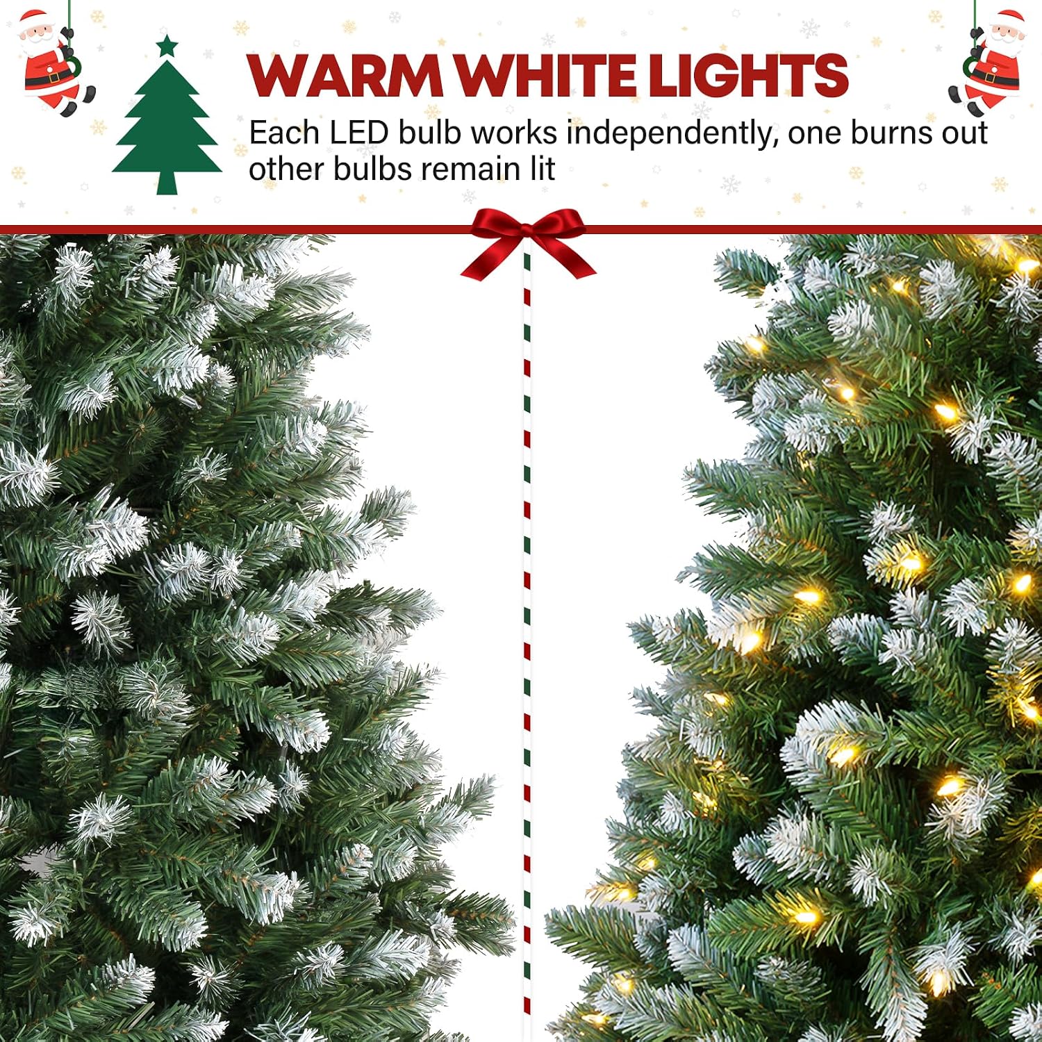 6 ft Lighted Artificial Snow Flocked Christmas Tree, 250 LED Warm White Lights, 1032 PVC Branch Tips, Easy Assembly for Indoor Holiday Decorating