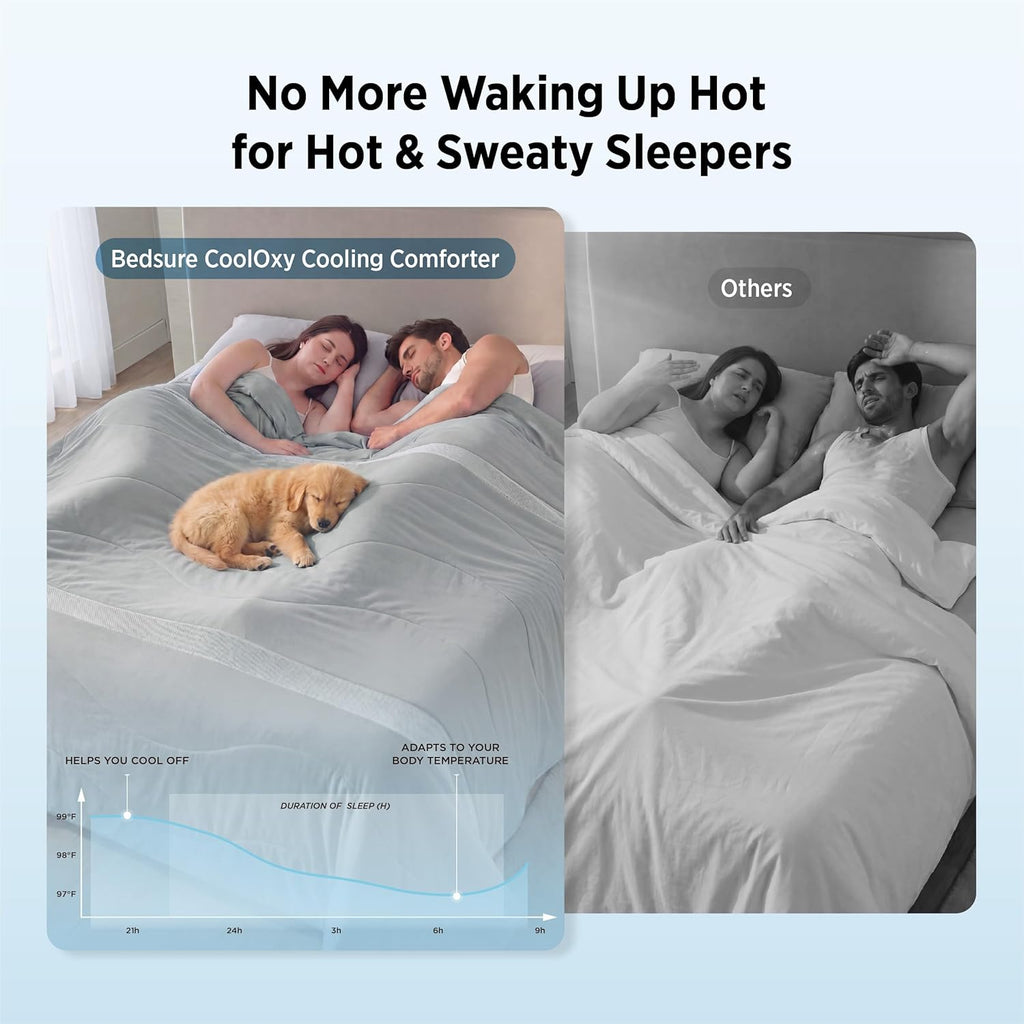 Bedsure CoolOxy Cooling Comforter King Size - 4X Breathable & Q-Max>0.45 Summer Comforter, Cooling Blankets for Hot Sleepers, Bedding for Night Sweats, Lightweight Duvet, Grey, 102x90 Inches