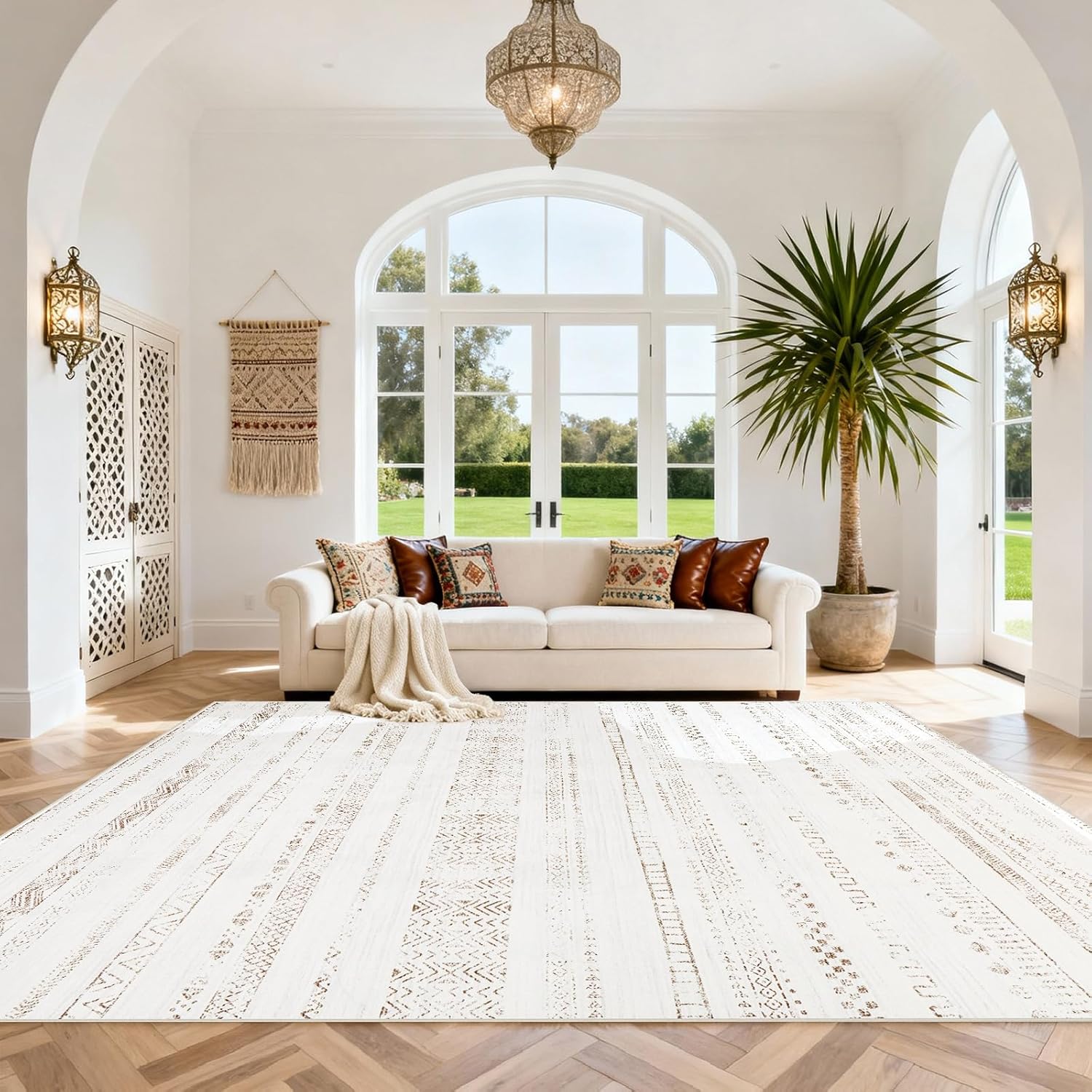 Srugn Washable Rugs 8x10 Area Rugs for Living Room,Ultra Soft Faux Wool Retro Rugs for Bedroom,Dining Room,Non Slip&Non-Shedding Low Pile Vintage Print Rug Indoor Large Carpets for Home Office Decor