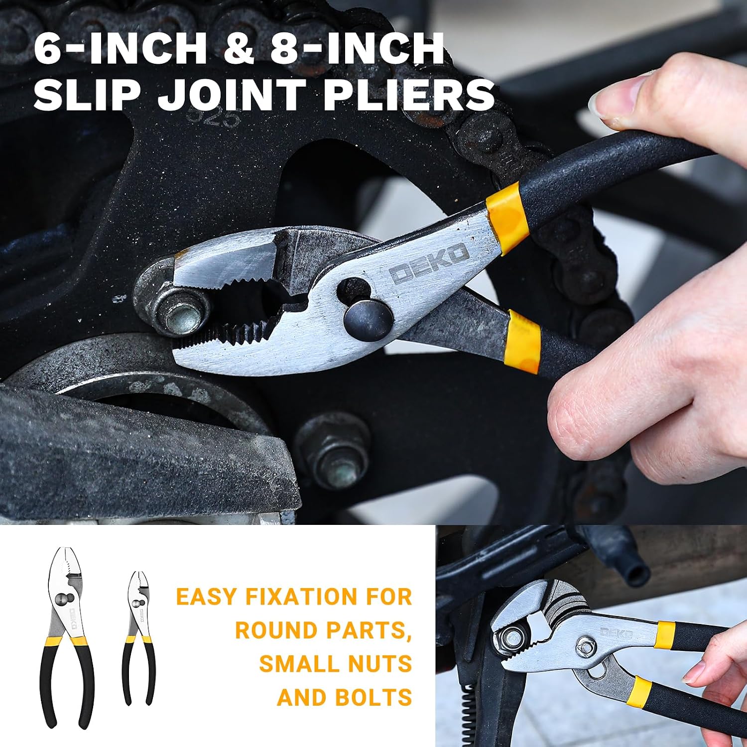 DEKOPRO 8-Piece Pliers Set, 8" & 10" Water Pump Plier, 6" & 8" Slip Joint, 8" Linesman, 6" Diagonal, 6" & 8" Long Nose Pliers with Storage Bag for Home Repair, Workshop & DIY Professional Use
