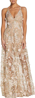 Dress the Population Women's Sidney Sleeveless Plunge Neckline Fit and Flare Maxi Dress