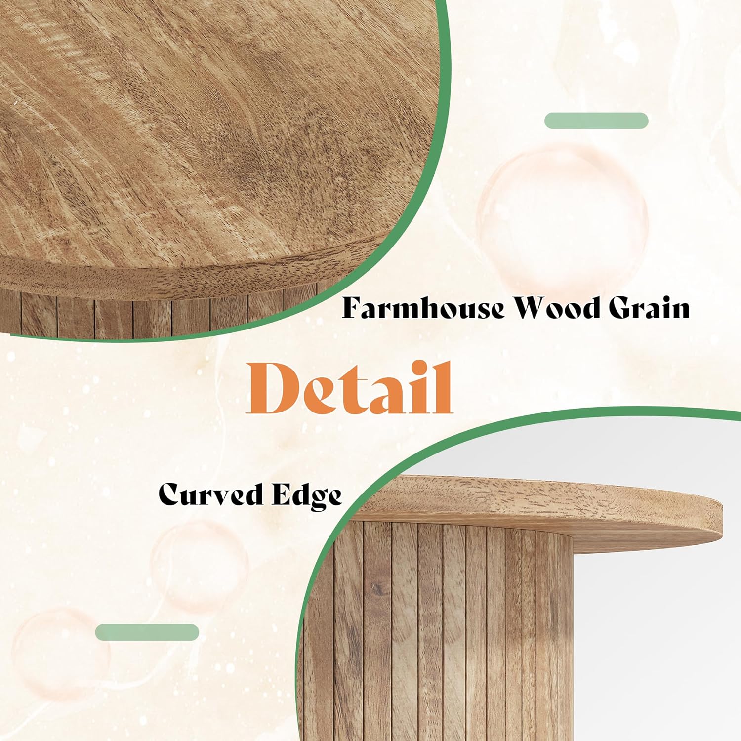 AMERLIFE Rustic Nesting Coffee Table Set of 2, Wood Finish Coffee Table Set, Farmhouse Round Sofa Side Tables for Living Room, Small Spaces, Natural Finish