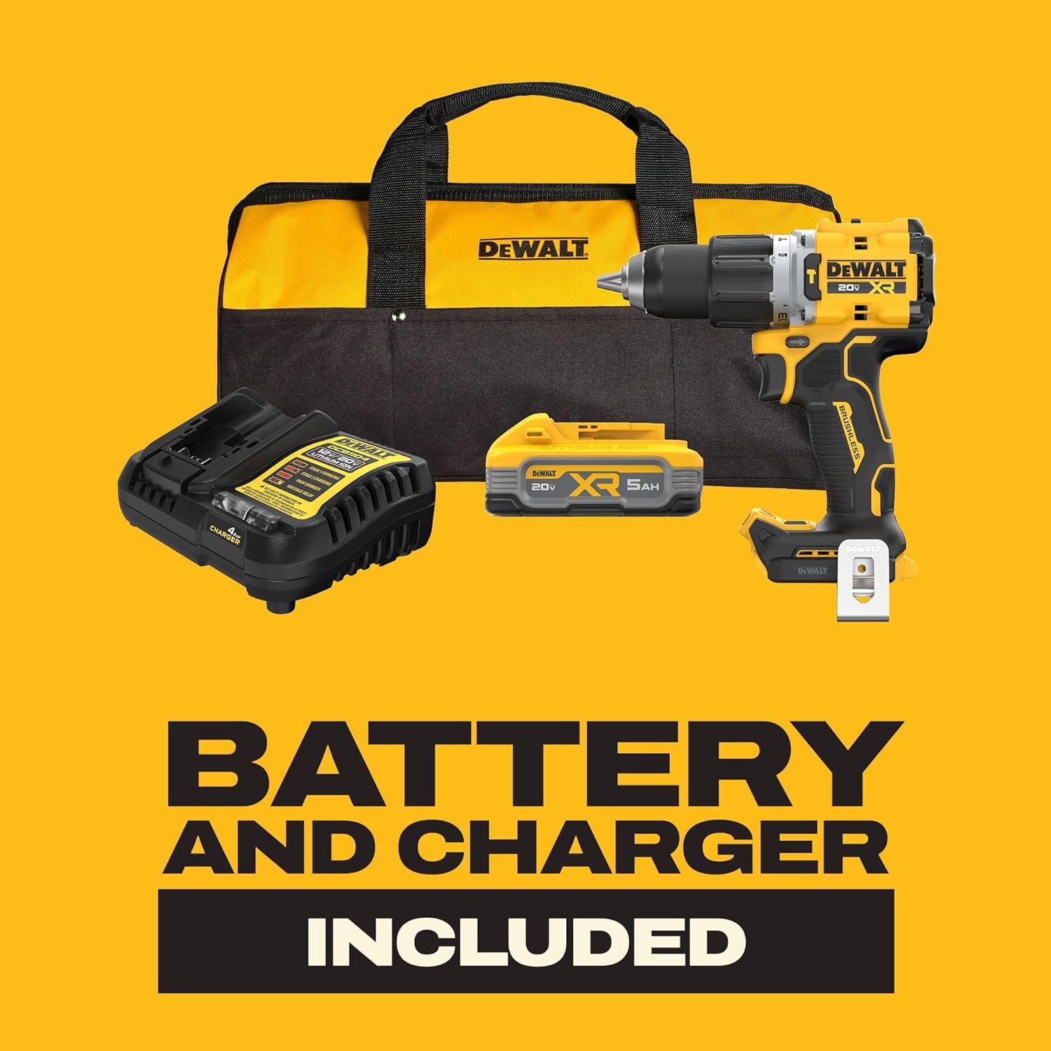 DEWALT 20V MAX XR 1/2 in. Brushless Cordless Hammer Drill Kit With 5AH Battery and Charger (DCD806H1)