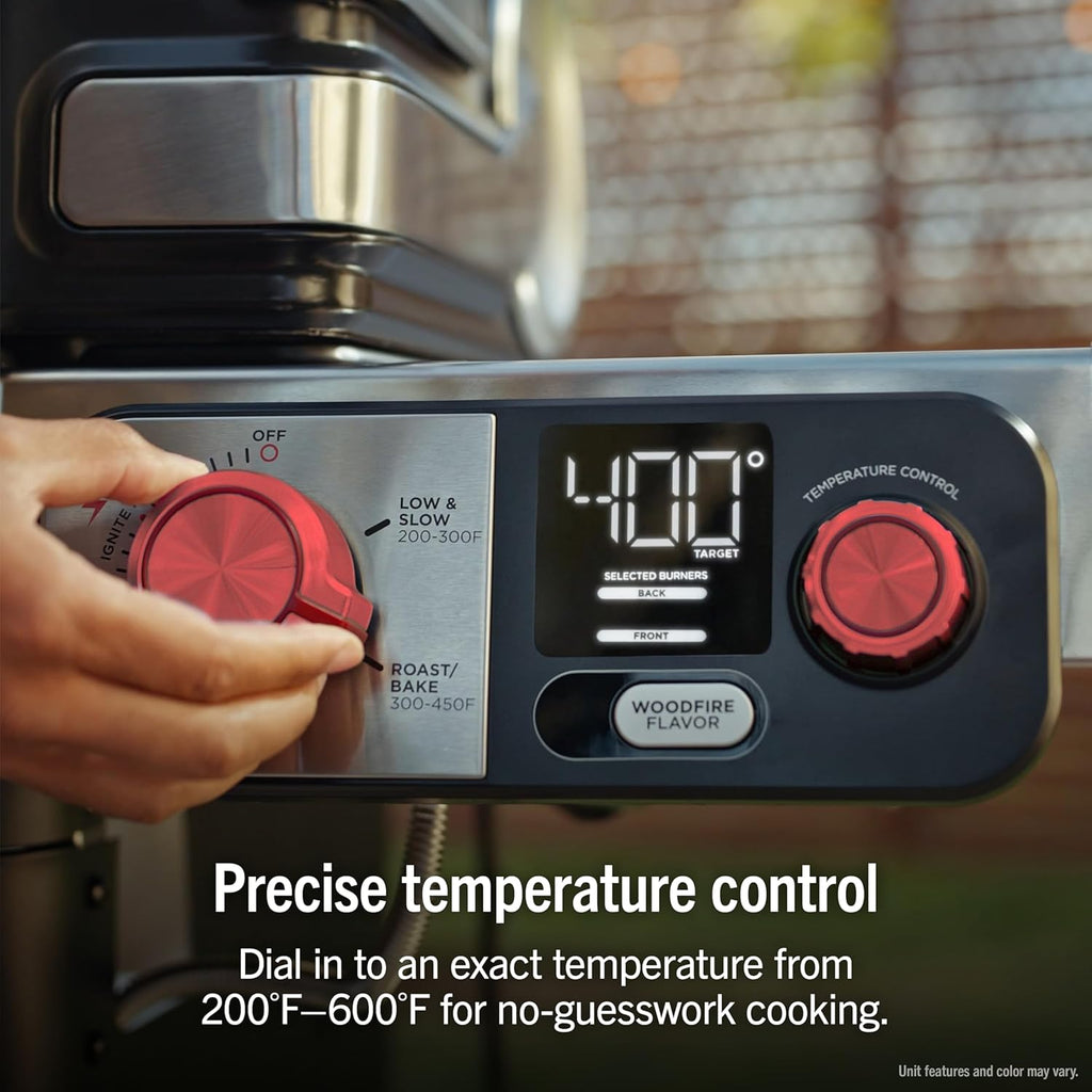Ninja FlexFlame, Grill and Smoker, Electric and Propane Grill, Roaster, BBQ Grill, 5-in-1 Cooking System, 3 Burner, Digital Control, Outdoor Cooking, Griddle, Pizza Maker, Stainless Steel, PG301