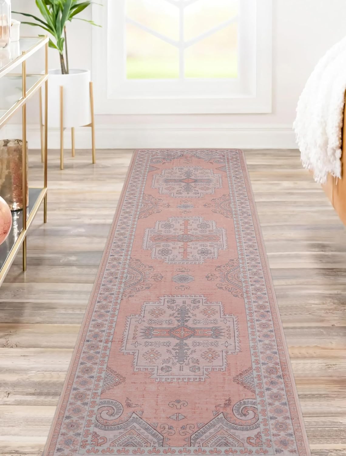 Srugn Washable Area Rug for Living, Bedroom & Dining Room, Ultra Soft Faux Wool Retro Large Carpet, Non-Slip/Shedding Low Pile Vintage Print for Home Office Decor, Beige Ivory Cream Brown Camel, 5x7