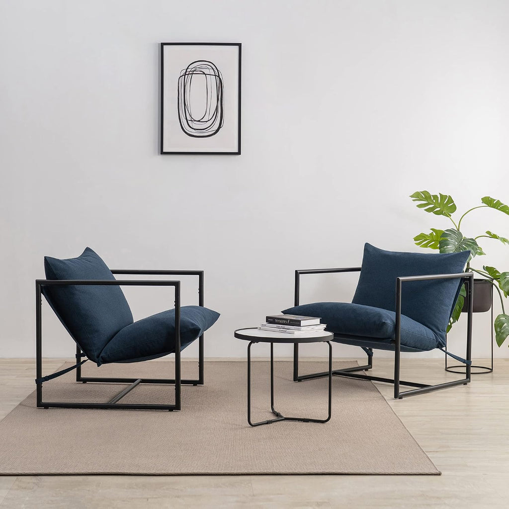 Zinus Aidan Sling Accent Chair, Metal Framed Armchair with Shredded Foam Cushioning, Navy