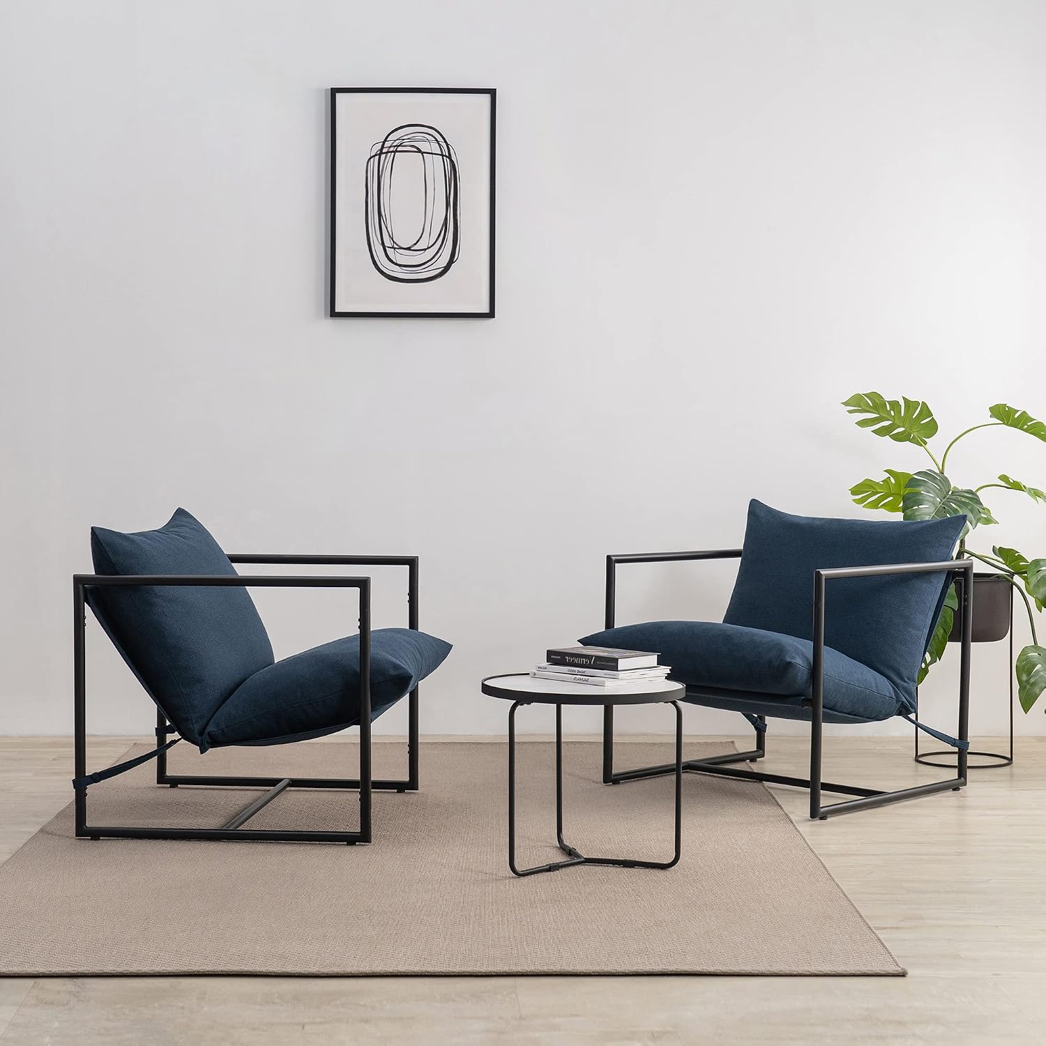 Zinus Aidan Sling Accent Chair, Metal Framed Armchair with Shredded Foam Cushioning, Navy
