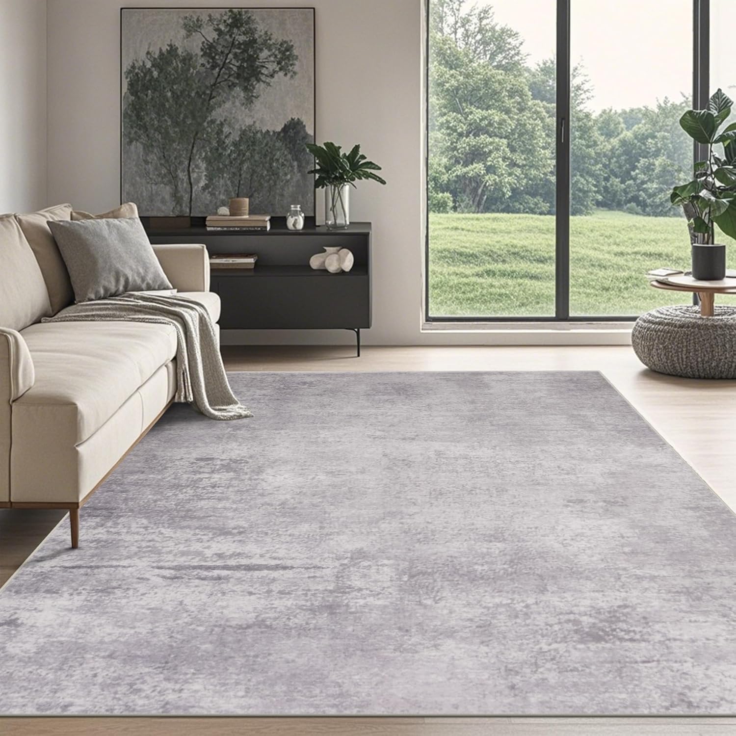 Srugn Washable Area Rug for Living, Bedroom & Dining Room, Ultra Soft Faux Wool Retro Large Carpet, Non-Slip/Shedding Low Pile Vintage Print for Home Office Decor, Beige Ivory Cream Brown Camel, 5x7
