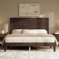 AMERLIFE Queen Size Bed Frame with 48" Tall Headboard, Mid Century Modern Solid Wood Platform Bed with Silent Wood Slat System, No Box Spring Needed, Under-Bed Storage, Dark Walnut