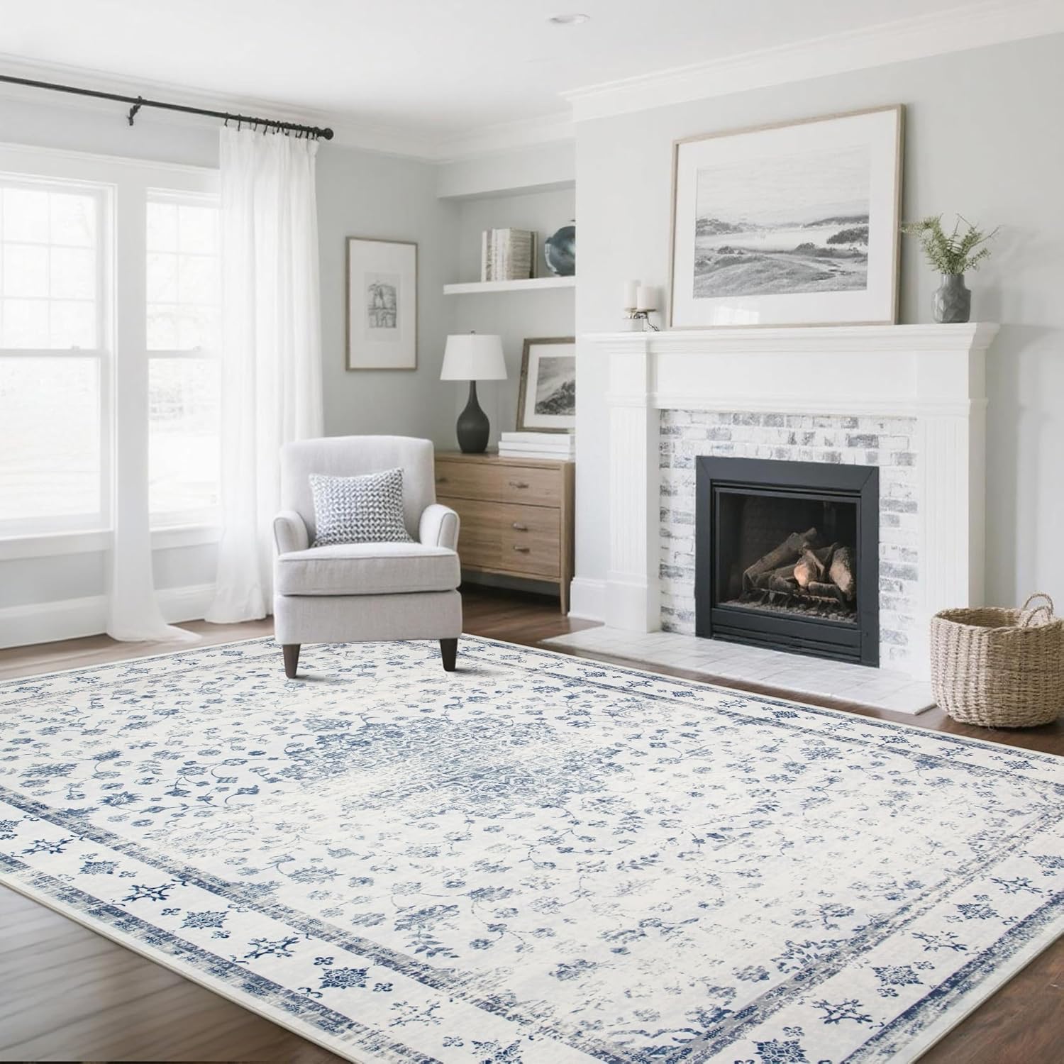 Srugn Washable Rugs 5x7 Area Rugs for Living Room,Bedroom,Dining Room- Ultra Soft Faux Wool Nursery Rug for Baby Girl,Neutral Light Pink Low Pile Vintage Carpets for Dorm Kids Playroom,Non Slip