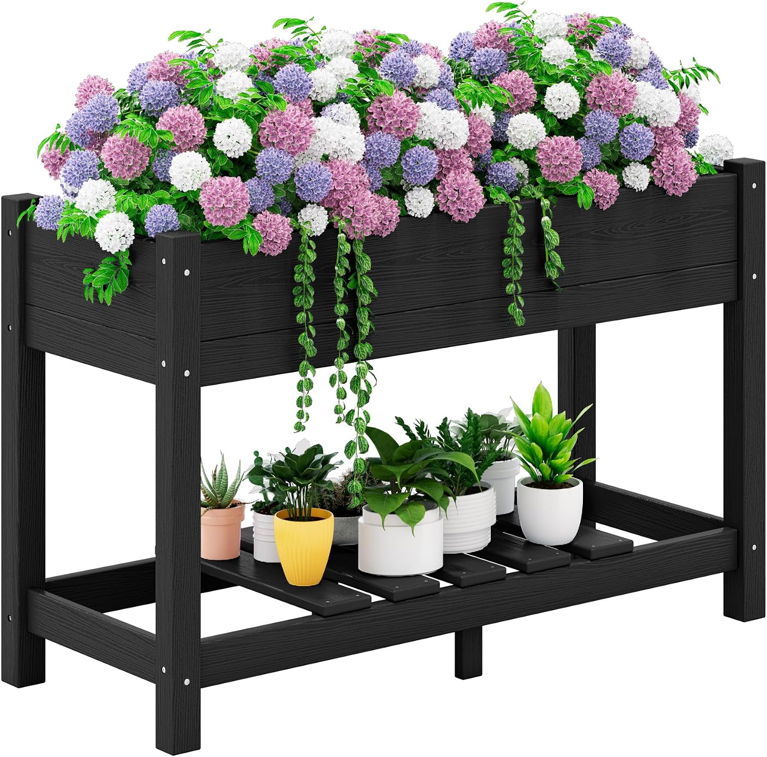 SERWALL Raised Garden Bed, Black, 43"×17"×30" | Large HDPE, Elevated Planter Box, For Vegetables Flower Herb, Patio, All Weather Use