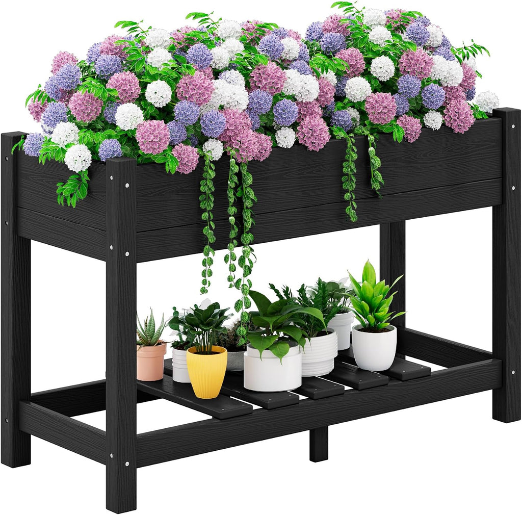 SERWALL Raised Garden Bed, Black, 43"×17"×30" | Large HDPE, Elevated Planter Box, For Vegetables Flower Herb, Patio, All Weather Use