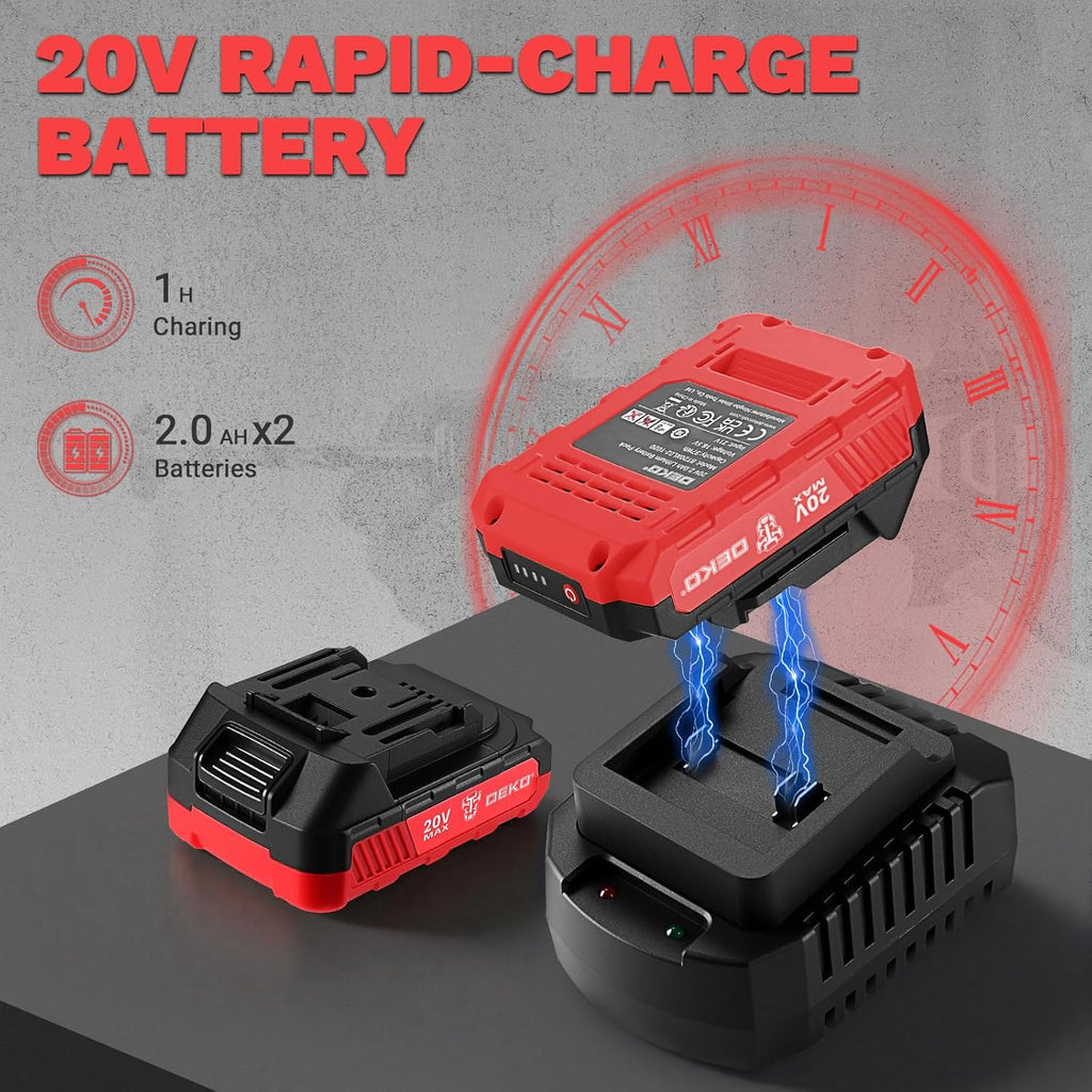 Cordless Drill & Impact Driver: DEKOPRO 20V Brushless Power Drill and 20V Brushless Impact Driver Set, Power Tool Set with 2x2.0Ah Batteries, Charger, Bag & 52xAccessories-Red