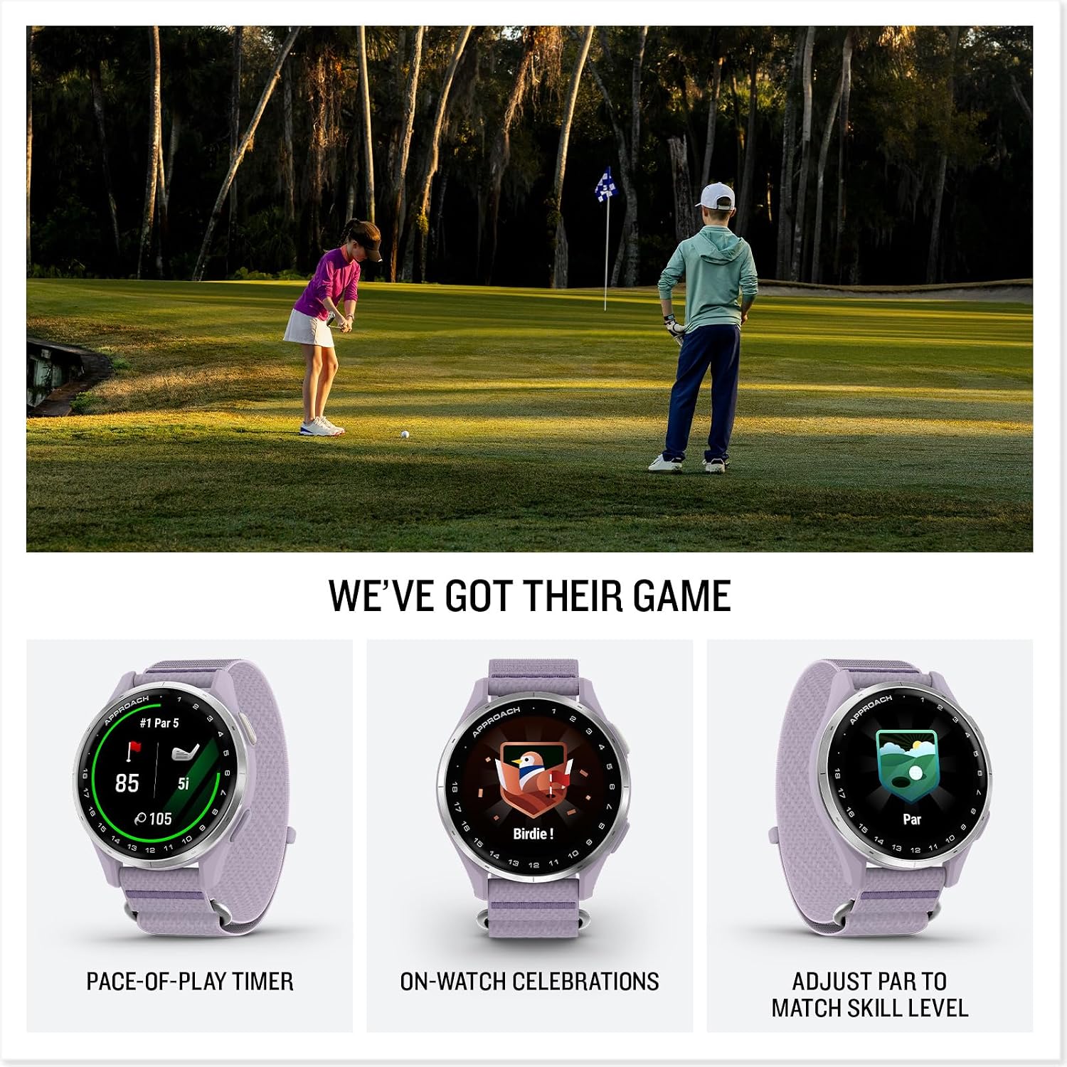 Garmin Approach® J1, Junior Golf Watch with GPS, Bright and Colorful Display, Tee-Off Guidance, Essential Features for Learning and Improving, Lilac
