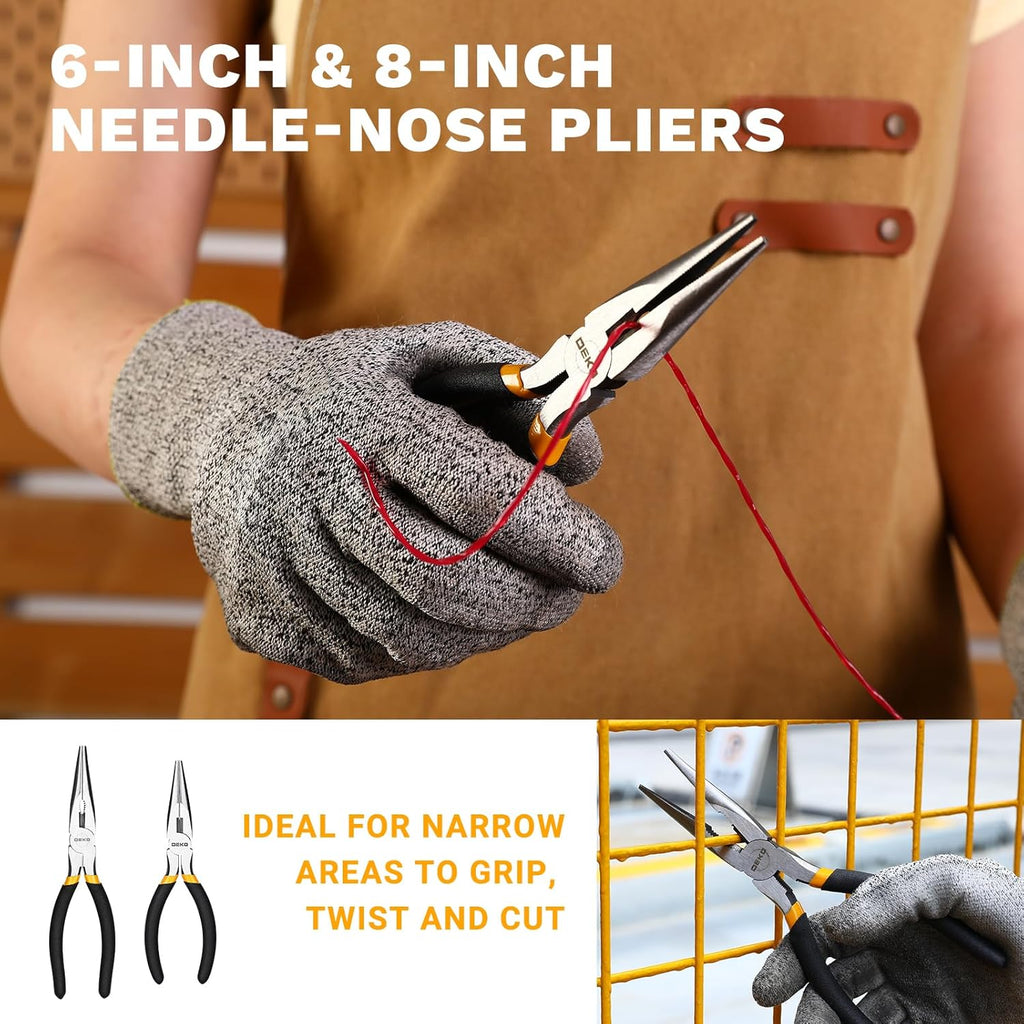 DEKOPRO 8-Piece Pliers Set, 8" & 10" Water Pump Plier, 6" & 8" Slip Joint, 8" Linesman, 6" Diagonal, 6" & 8" Long Nose Pliers with Storage Bag for Home Repair, Workshop & DIY Professional Use