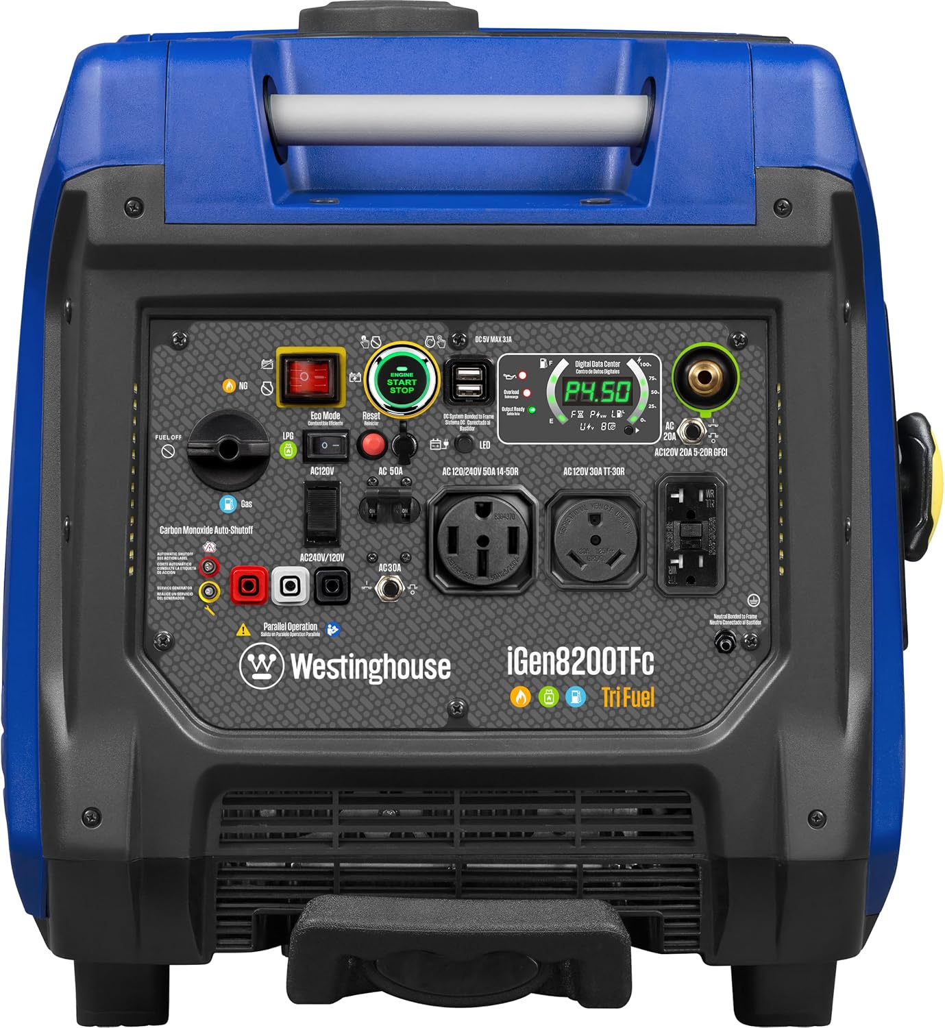 Westinghouse 8200 Peak Watt Tri-Fuel Portable Inverter Generator, Remote Electric Start, Transfer Switch Ready, Gas, Propane, Natural Gas, Low THD, Safe for Electronics, Parallel Capable, CO Sensor