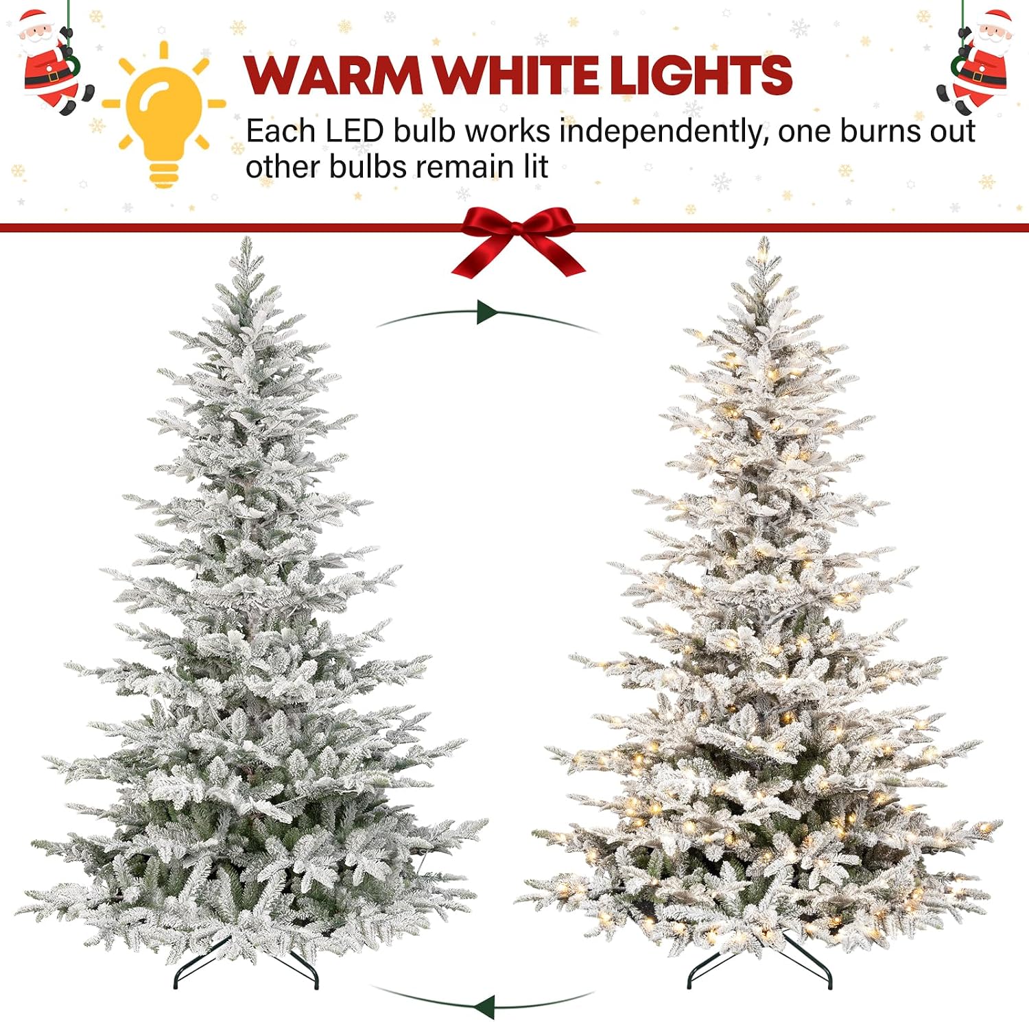 7.5 ft Lighted Flocked Christmas Tree, 450 Warm White LED Lights, 1173 PE&PVC Mixed Branch Tips for Home, Easy Assembly for Indoor Holiday Decorating