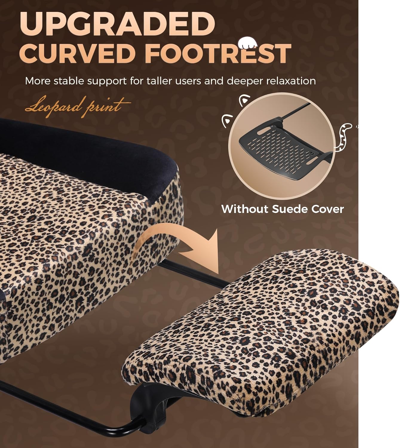 GTPLAYER Gaming Chair with Leopard Print Cat, Cute Velvet Fabric Ergonomic Office Chair with Footrest Headrest and Lumbar Support, Big and Tall Comfortable Video Gamer Chair for Women Gift