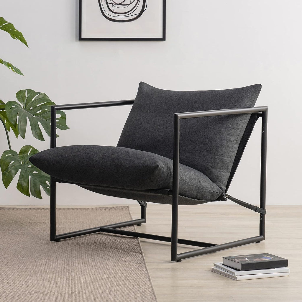 Zinus Aidan Sling Accent Chair, Metal Framed Armchair with Shredded Foam Cushioning, Dark Grey