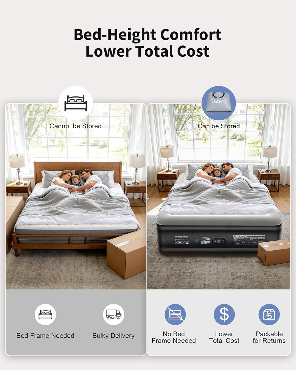 OhGeni 20" Raised Cal King Air Mattress with Built in Pump, Keep Feet from Dangling, Extra Length Blow up Mattress, Back-Friendly Airbed for Guests, Luxury Comfort for People(190CM Height), 700lbs