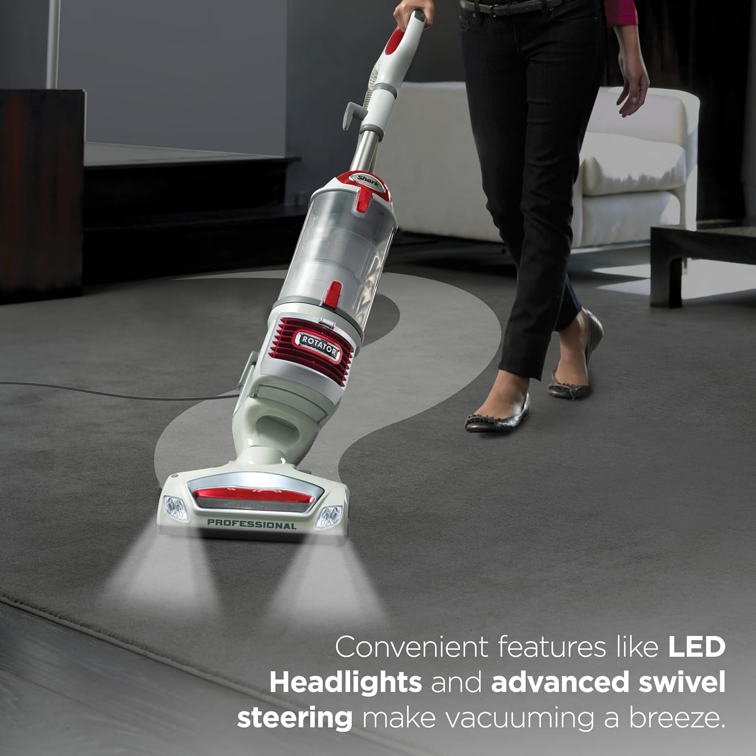 Shark Upright Vacuum Cleaner | Rotator Lift-Away | Pet Hair, Carpet & Hard Floor Cleaning | Dusting Brush, Upholstery & Crevice Tools | HEPA Filter | Swivel Steering | Headlights | White/Red | NV501