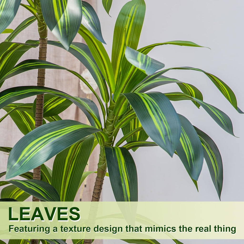 VIVATREES Dracaena Tree 6FT Artificial, 72in Tall Faux Dracaena Tree with 15.7 White Planter, Fake Potted Tree for Indoor & Outdoor Home Office Decor