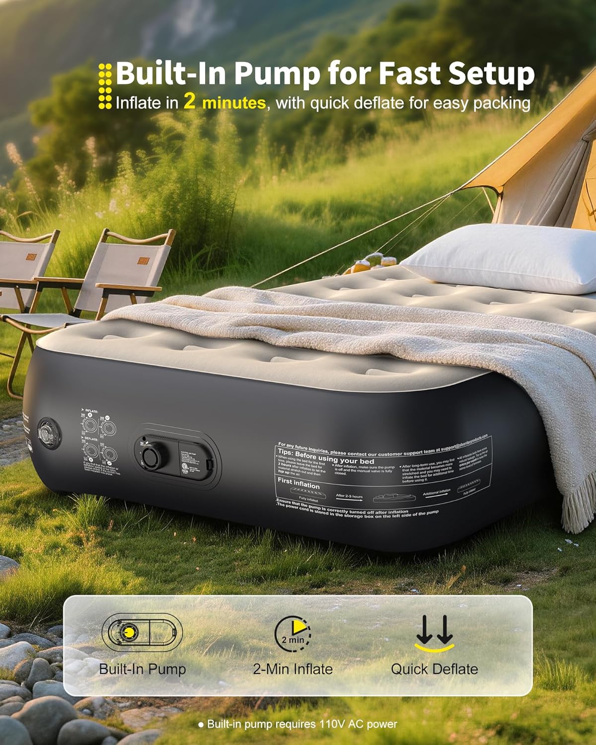 OhGeni Twin Air Mattress with Built in Pump, Family Choice Award Winner, 13" Camping Inflatable Blow up Bed with External Valve, Portable Foldable Airbed for Home & Outdoor, 300lbs