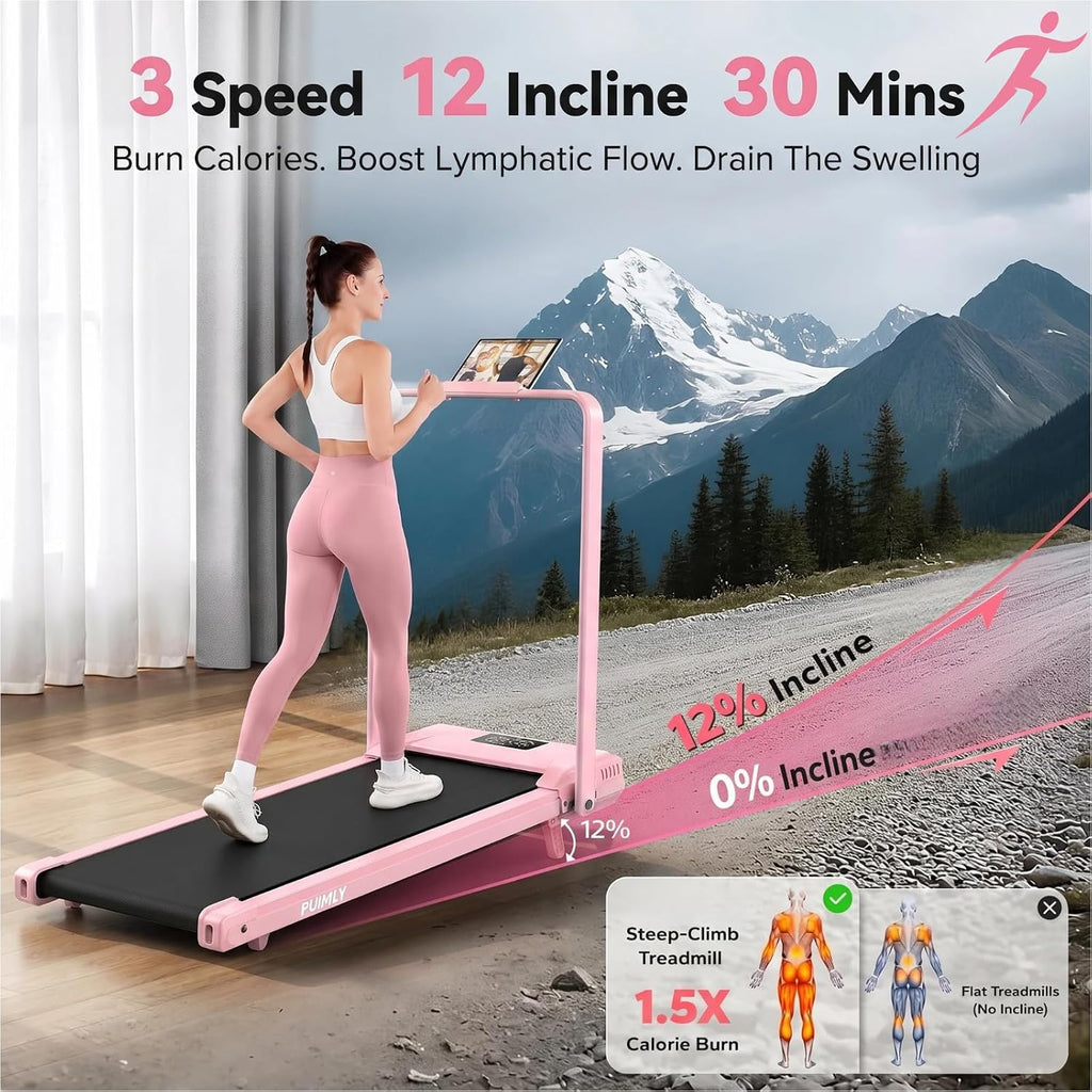FUNMILY Walking Pad Treadmill with Incline, Foldable Treadmills for Home Office, Portable Walking Pad 300lbs Capacity, Remote Control, Led Touch Screen, 2s Folding Treadmill