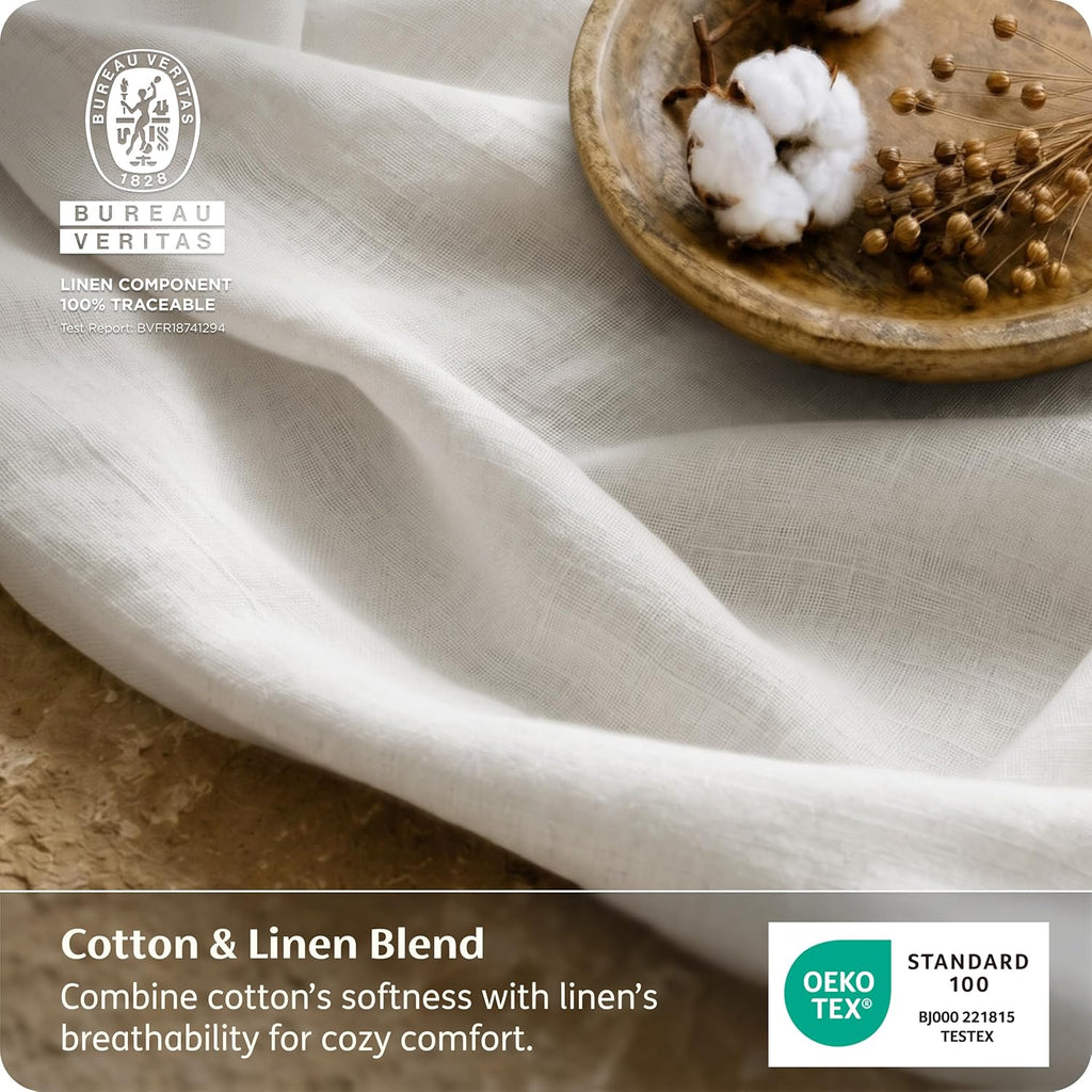 Bedsure Linen Sheets California King Size - Cotton Linen Blend Bed Sheets, Anti - Pilling, Ultra-Soft & Breathable, 16" Deep Pocket, PureWoven Natural Texture Improves with Use, 4 Pieces (White)