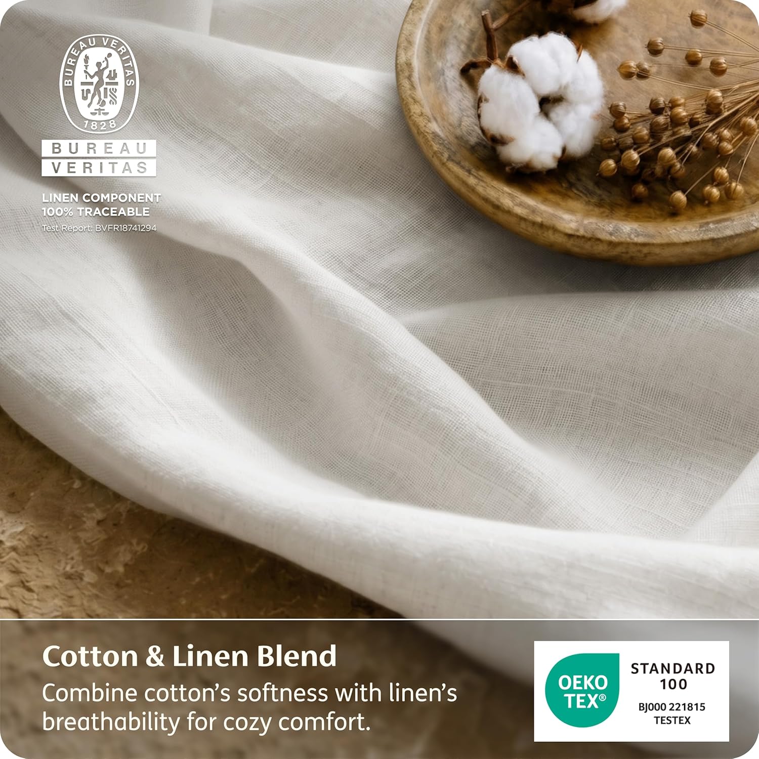 Bedsure Linen Sheets California King Size - Cotton Linen Blend Bed Sheets, Anti - Pilling, Ultra-Soft & Breathable, 16" Deep Pocket, PureWoven Natural Texture Improves with Use, 4 Pieces (White)