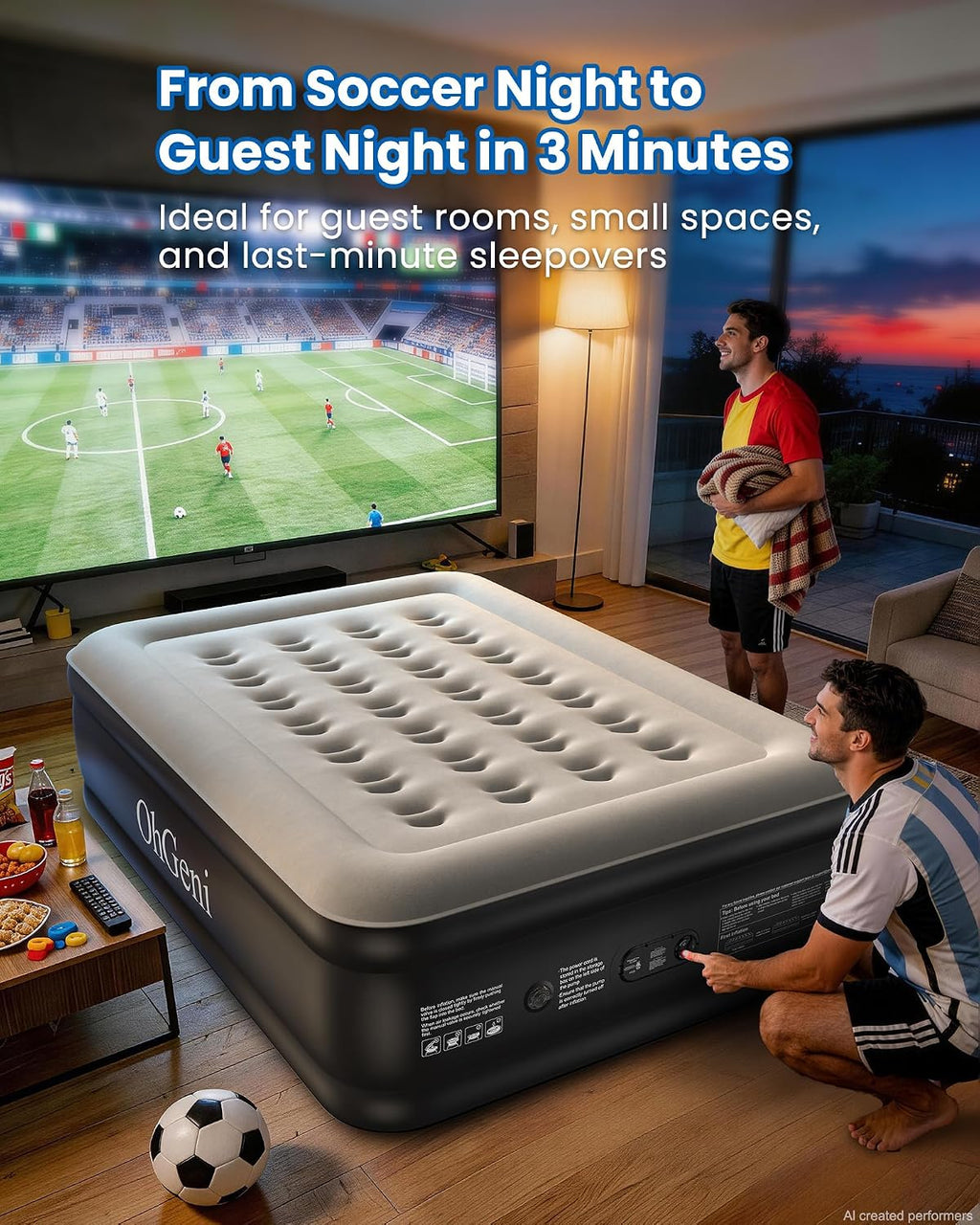 OhGeni Air Mattress Full with Built in Pump, 20" Raised Inflatable Blow up Mattress, Family Choice Award Winner, Portable Foldable Bed with Upgraded Surface for Home & Camping, 600 lbs