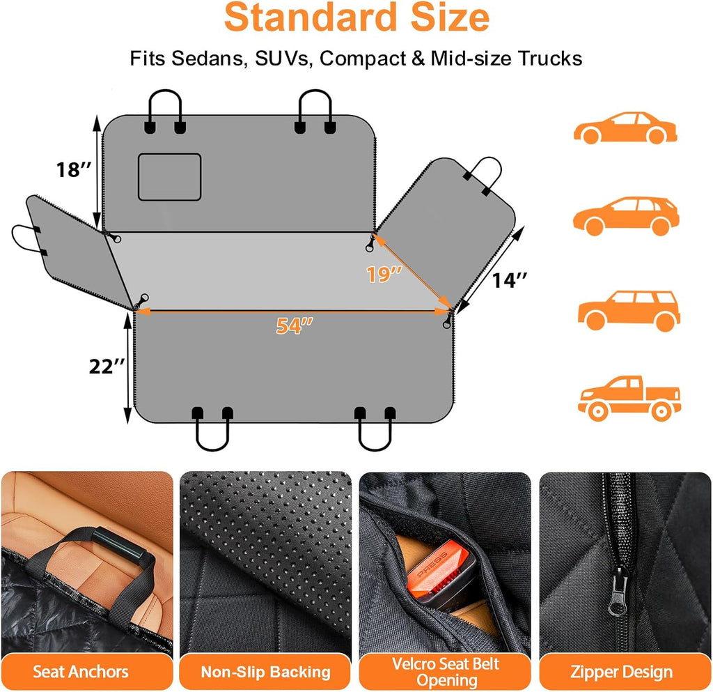 URPOWER Dog Car Seat Cover for Pets 100% Waterproof Seat Cover Hammock 600D Heavy Duty Scratch Proof Nonslip Durable Soft Back Seat Covers for Cars Trucks and SUVs