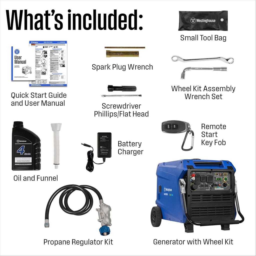 Westinghouse 12000 Peak Watt Dual Fuel Portable Inverter Generator, Remote Electric Start, Transfer Switch Ready, Gas and Propane Powered, Low THD - Safe for Electronics, Parallel Capable, CO Sensor