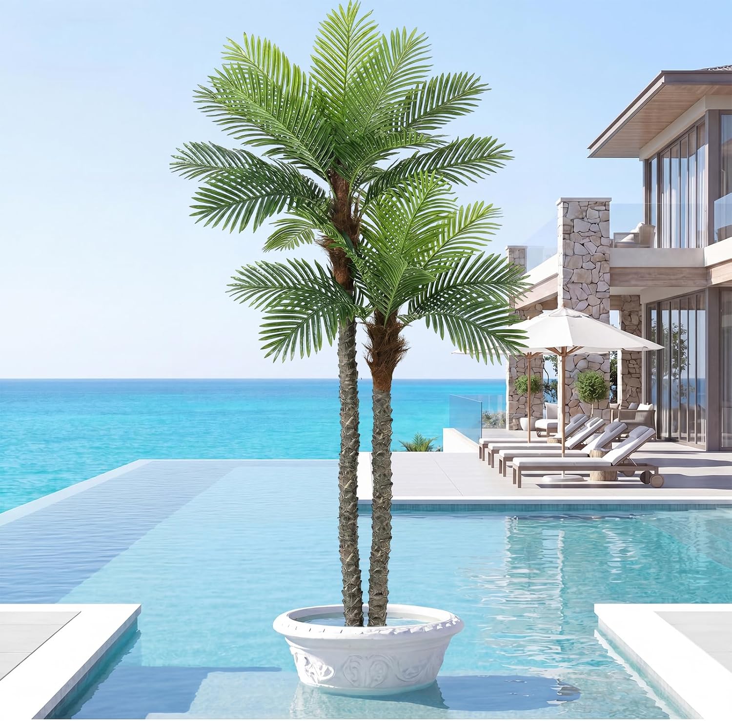 VIVATREES 8FT Faux Palm Tree, Artificial Golden Cane Palm Tree Outdoor Indoor, Fake Tree for Home House Office Living Room Yard Patio