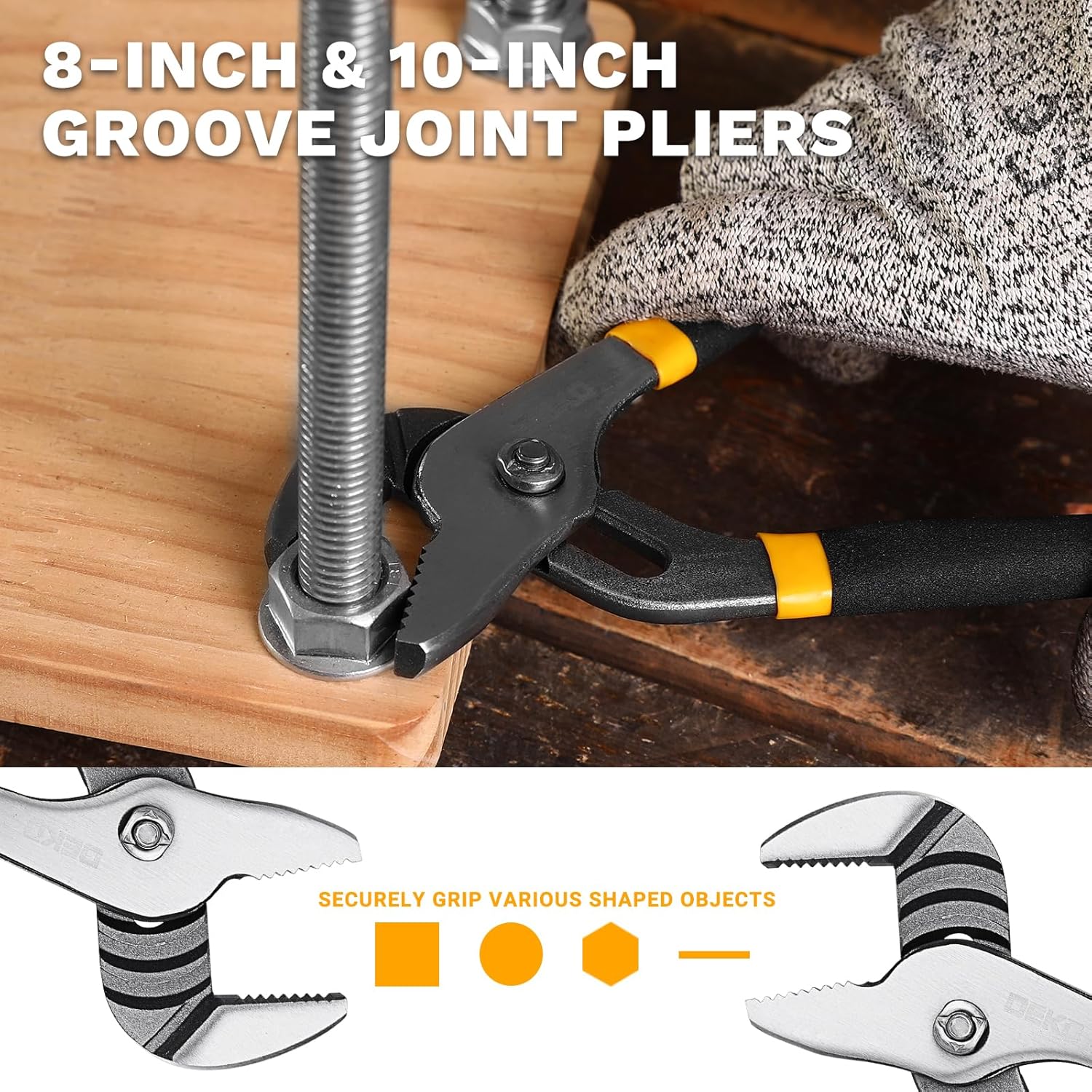 DEKOPRO 8-Piece Pliers Set, 8" & 10" Water Pump Plier, 6" & 8" Slip Joint, 8" Linesman, 6" Diagonal, 6" & 8" Long Nose Pliers with Storage Bag for Home Repair, Workshop & DIY Professional Use