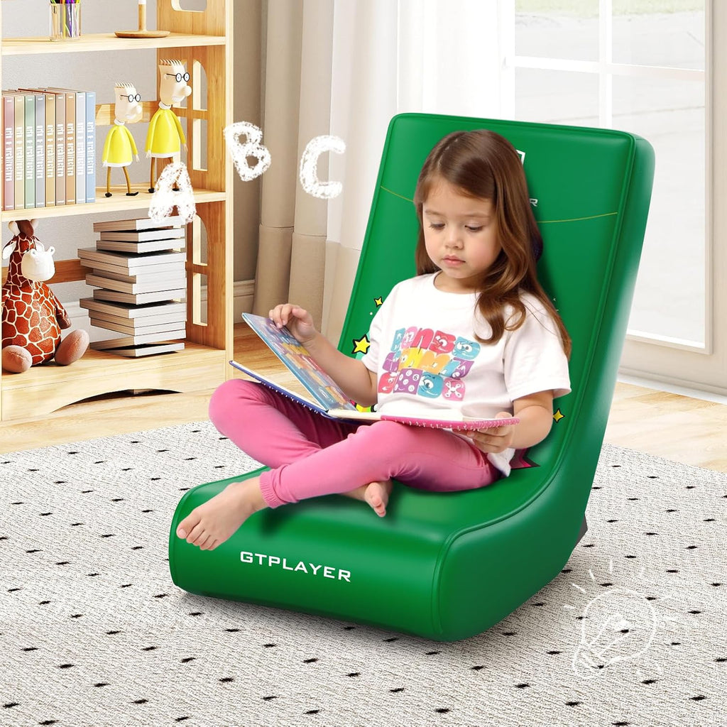GTPLAYER Gaming Floor Rocking Chair – Rocker Floor Game Chair with Angle Limiter, Stylish Patterned Design, Comfortable Video Game Seat, Green Cat Pattern