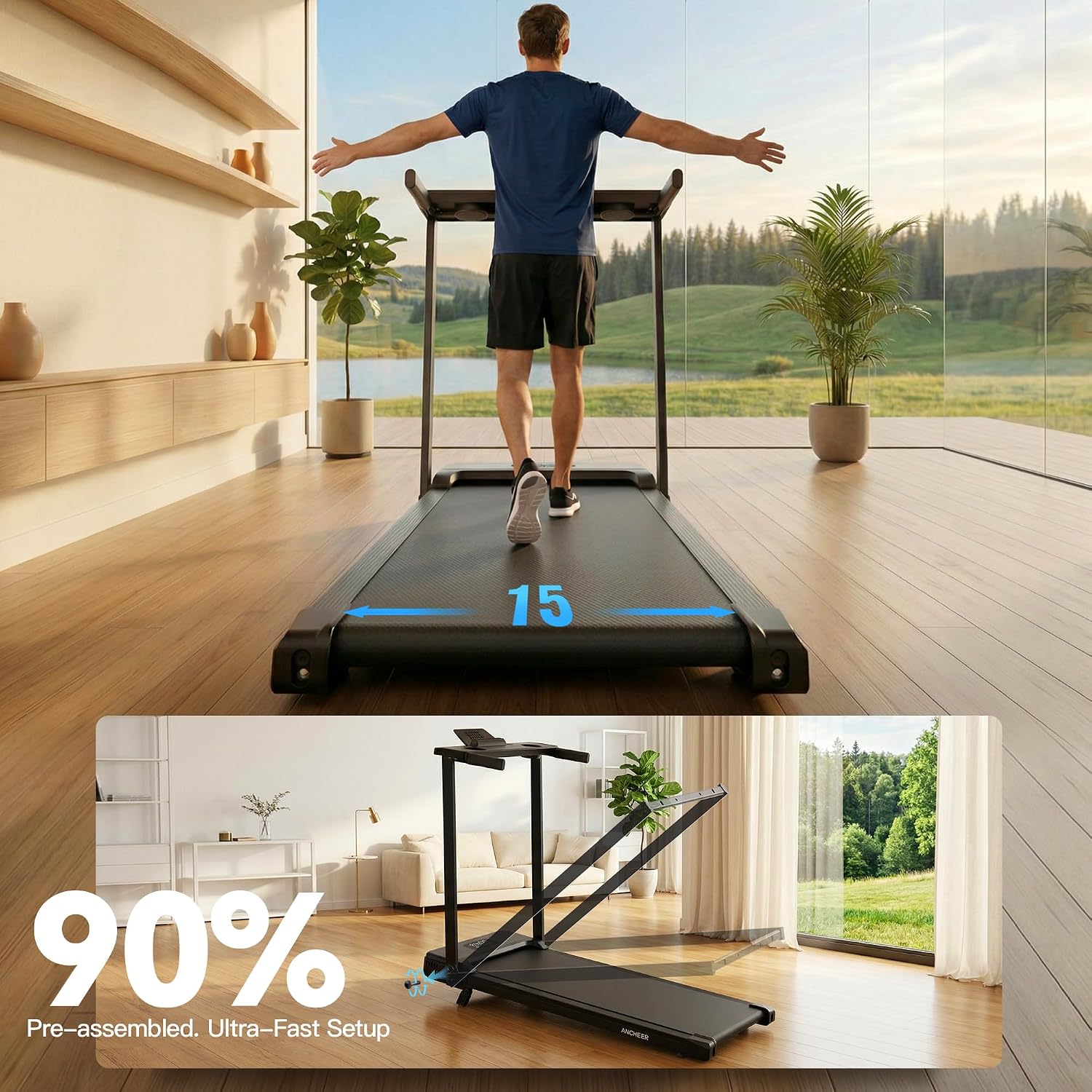 FUNMILY 3.5HP Walking Pad Incline Treadmill with Desk & Handle Bar, Heavy Duty 350 lbs Weight Capacity Portable Treadmill for Home and Office, Remote Control & LED Display