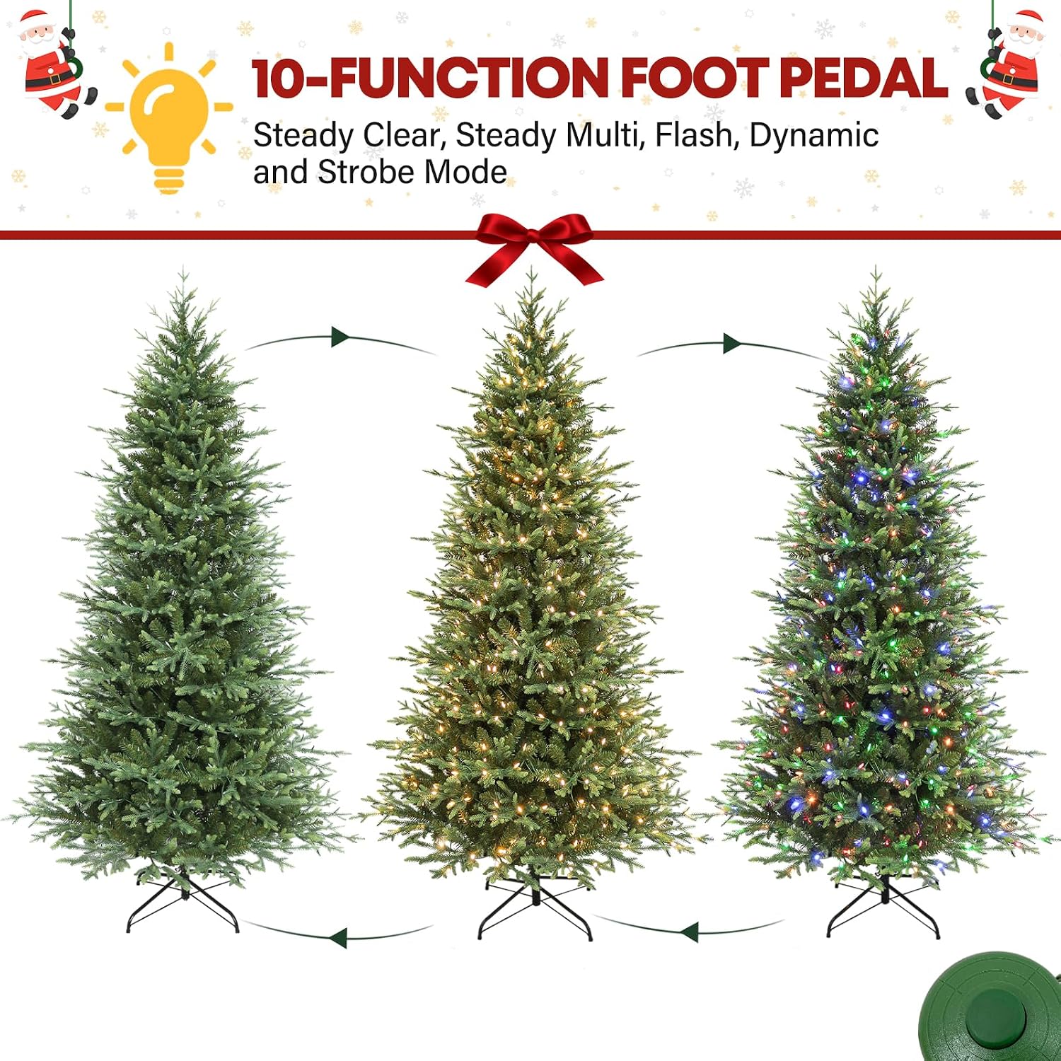 7.5 ft Lighted Artificial Christmas Tree, 450 Color Changing LED Lights, 2933 PE&PVC Mixed Branch Tips, Metal Base and Hinged Branches for Home, Decoration, 10 Modes