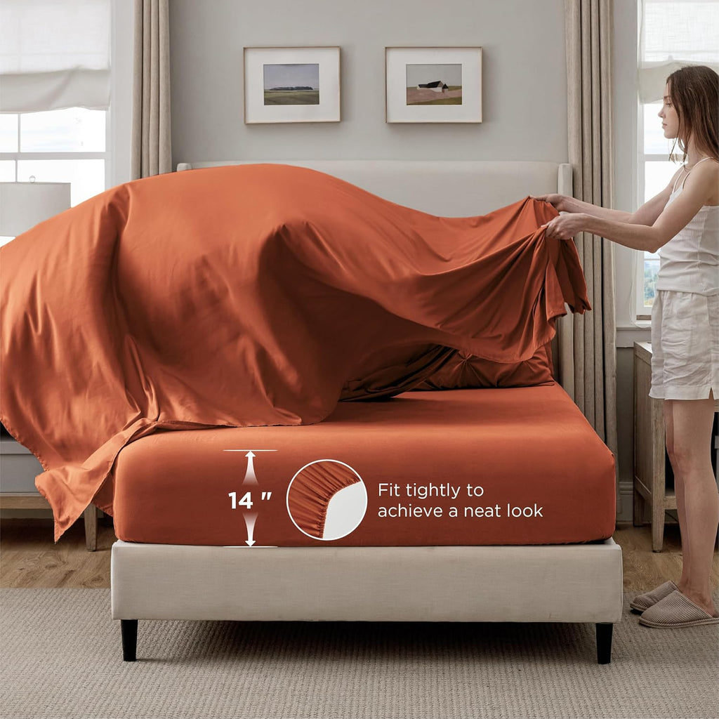 Bedsure King Size Comforter Set Burnt Orange - Bed in a Bag Bedding Set 7 Pieces, GentleSoft™ Pintuck Bed Set Gift for Family, All Season Down Alternative Comforter with Sheets, Pillowcases & Shams