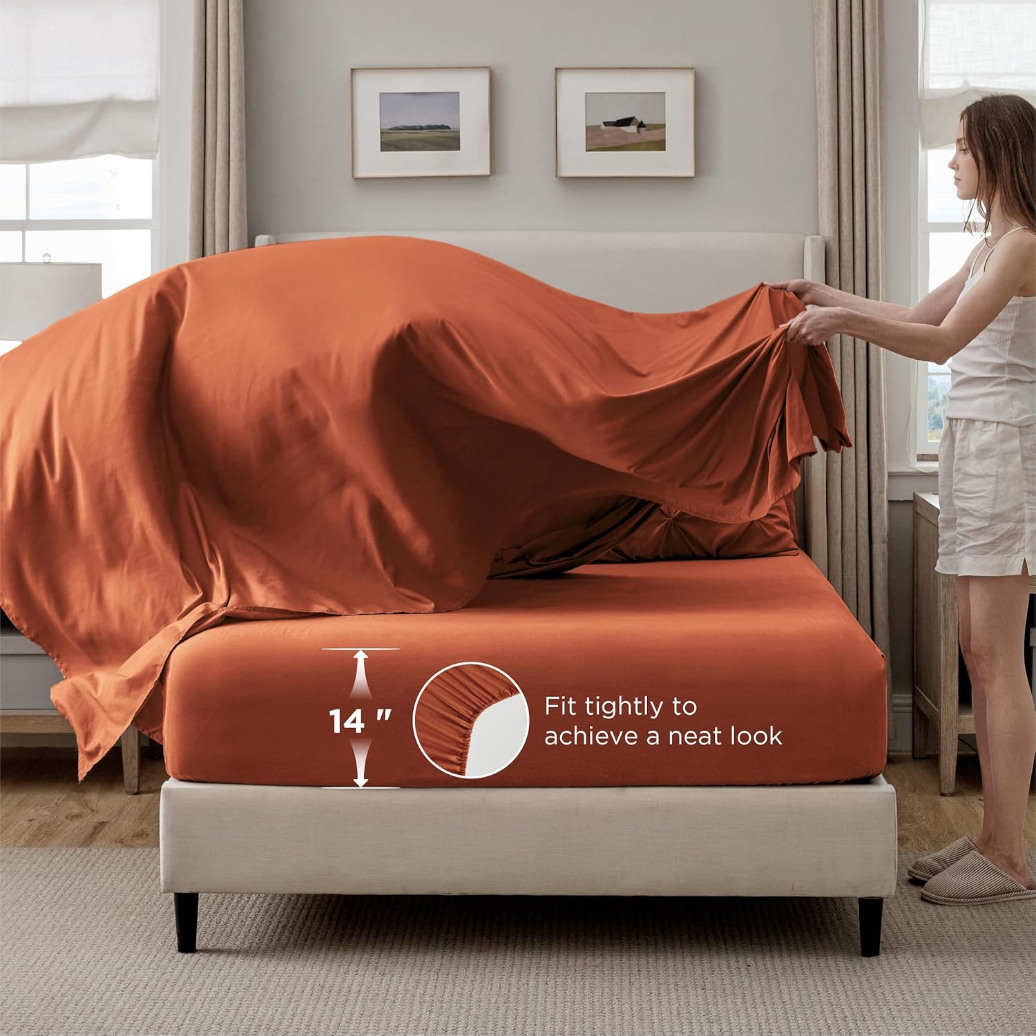 Bedsure King Size Comforter Set Burnt Orange - Bed in a Bag Bedding Set 7 Pieces, GentleSoft™ Pintuck Bed Set Gift for Family, All Season Down Alternative Comforter with Sheets, Pillowcases & Shams