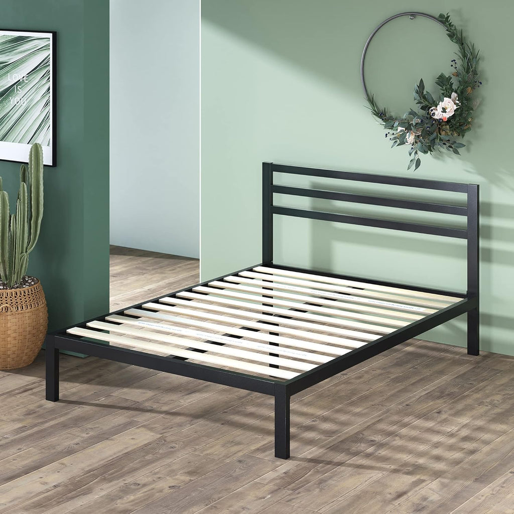ZINUS Mia Metal Platform Bed Frame with Headboard, Wood Slat Support, No Box Spring Needed, Easy Assembly, Queen
