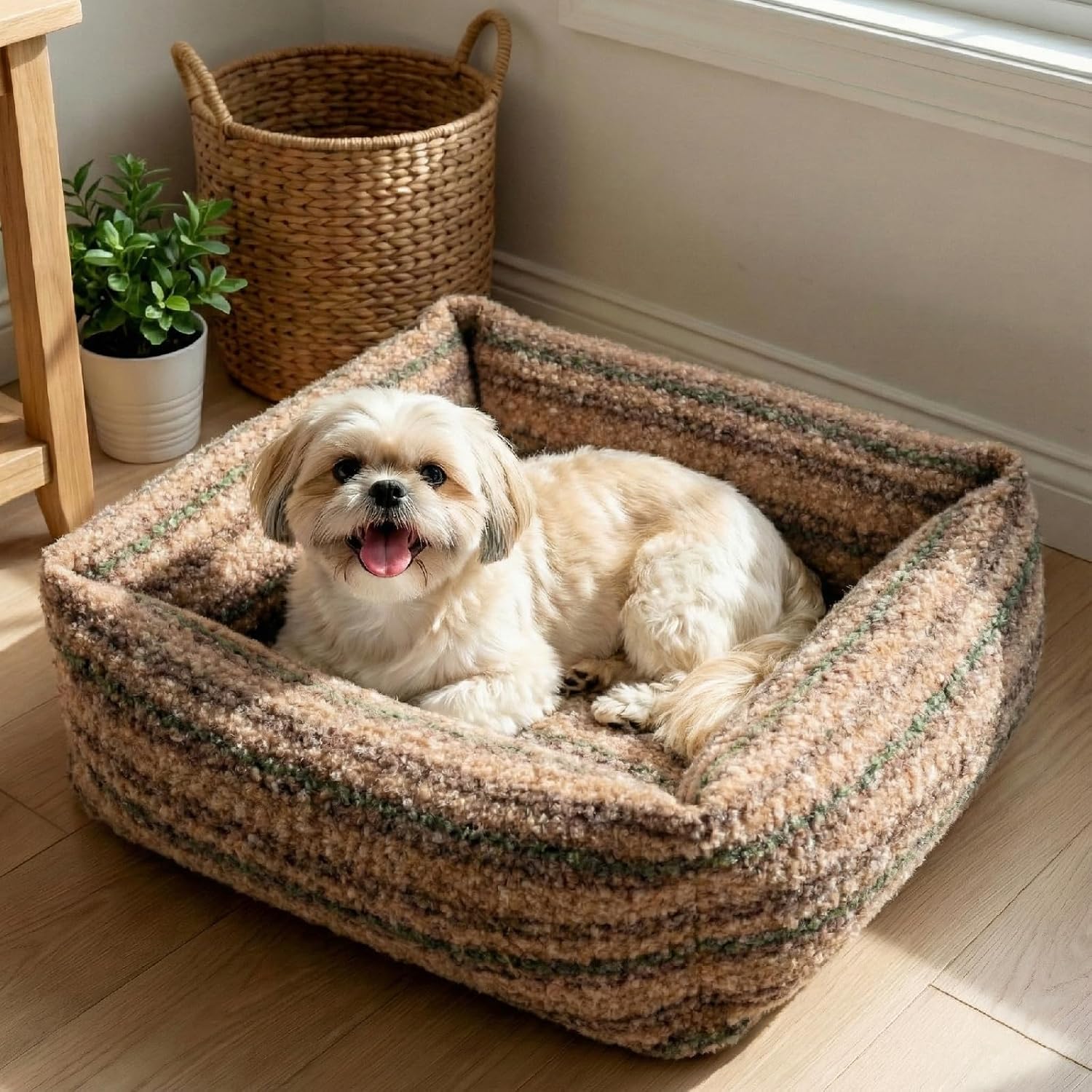 WESTERN HOME WH Dog Bed for Small Medium Dogs - Washable Small Dog Bed, High Back Support Pet Sofa with Sides, Soft Pet Beds with Anti Slip Bottom, 25inch, Brown