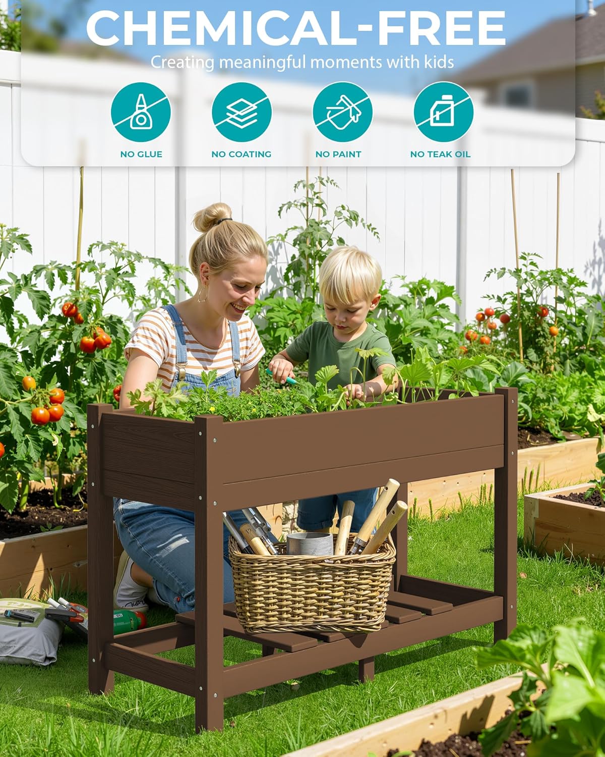 SERWALL Raised Garden Bed with Legs, 43"×17"×30" Large HDPE Elevated Planter Box for Vegetables Flower Herb Patio, All Weather Use- Brown