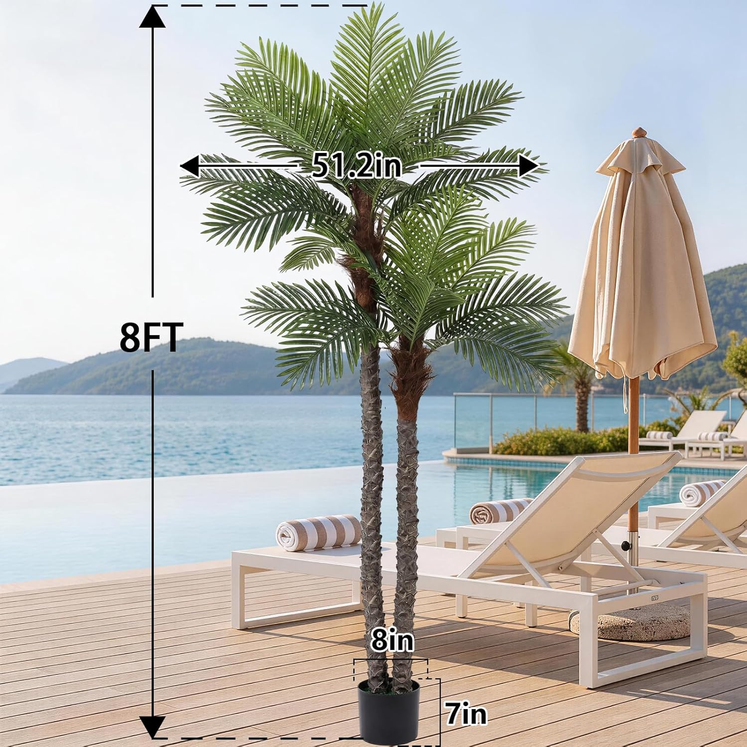 VIVATREES 8FT Faux Palm Tree, Artificial Golden Cane Palm Tree Outdoor Indoor, Fake Tree for Home House Office Living Room Yard Patio
