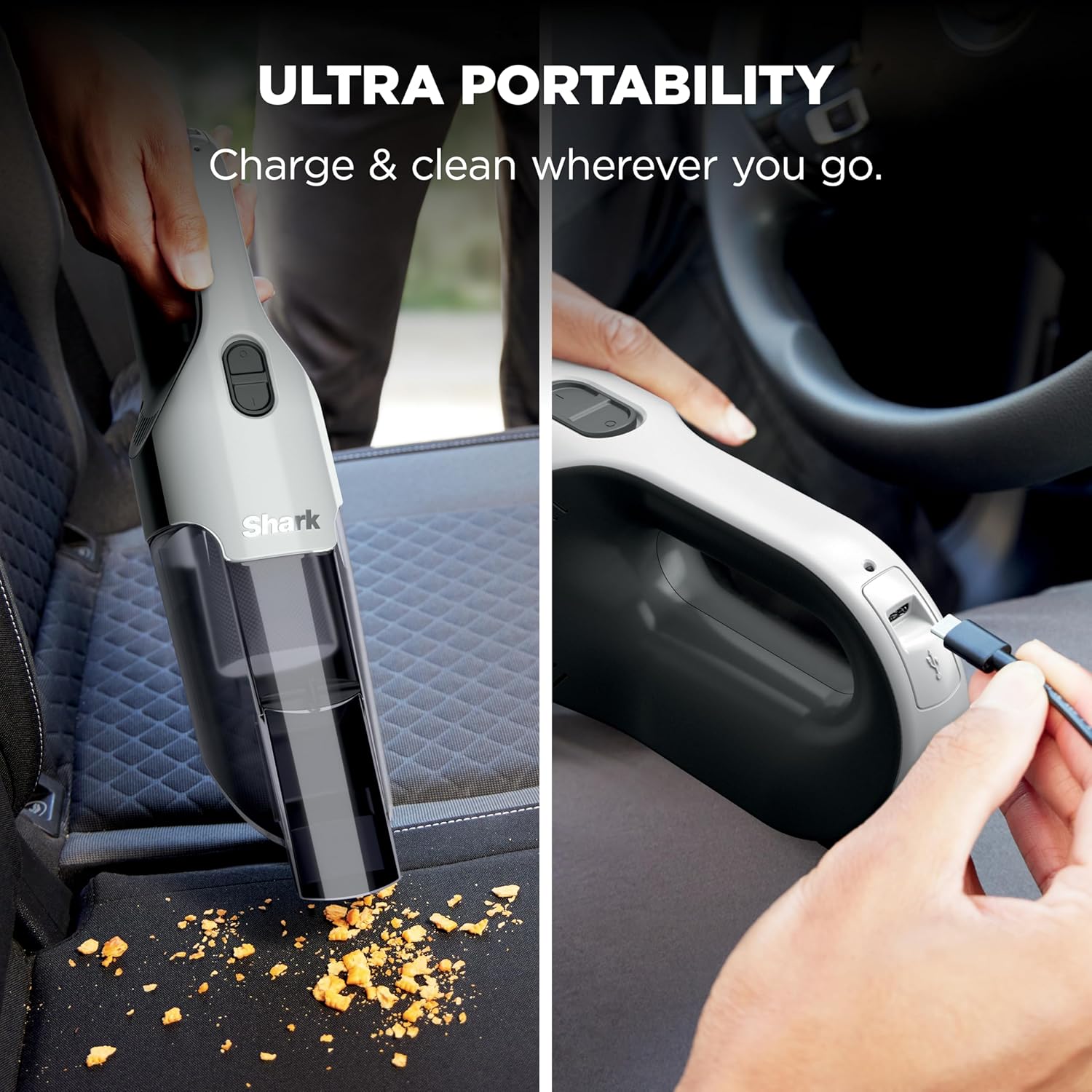 Shark Cyclone PET Handheld Vacuum with, HyperVelocity Suction, Powerful Pet Hair Pickup, Lightweight, XL Dust Cup, Including Upholstery Tool, 8" Crevice Tool, Scrubbing Brush, Pearl White, AA701