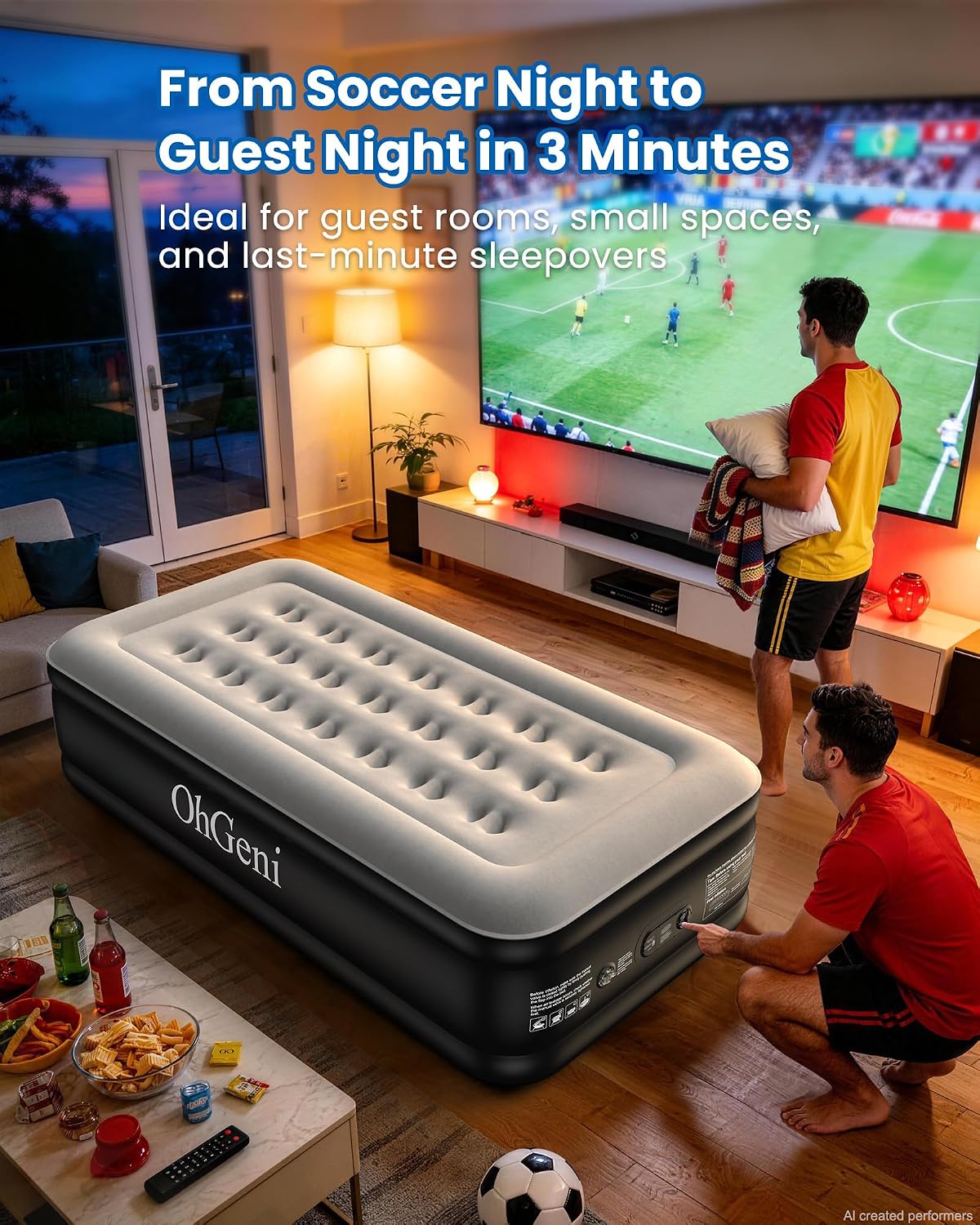 OhGeni Twin Air Mattress with Built in Pump, 18" Raised Blow up Mattresses, Upgraded Surface Portable Bed for Home, Camping, Colchone Inflable, Ideal Sleep Solution for Guests