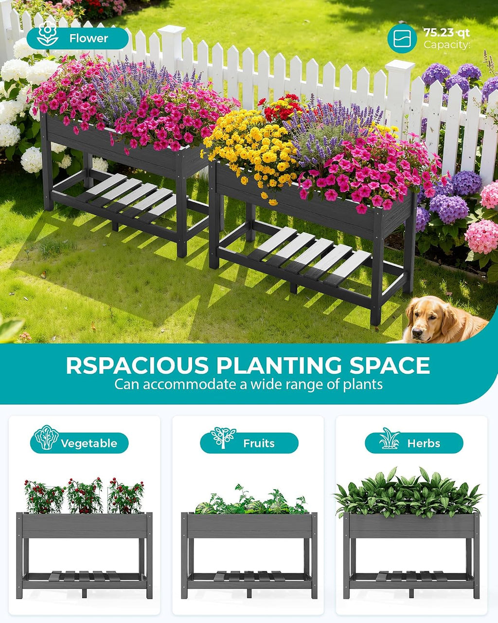 SERWALL Raised Garden Bed with Legs, 43"×17"×30" Large HDPE Elevated Planter Box for Vegetables Flower Herb Patio, All Weather Use- Gray