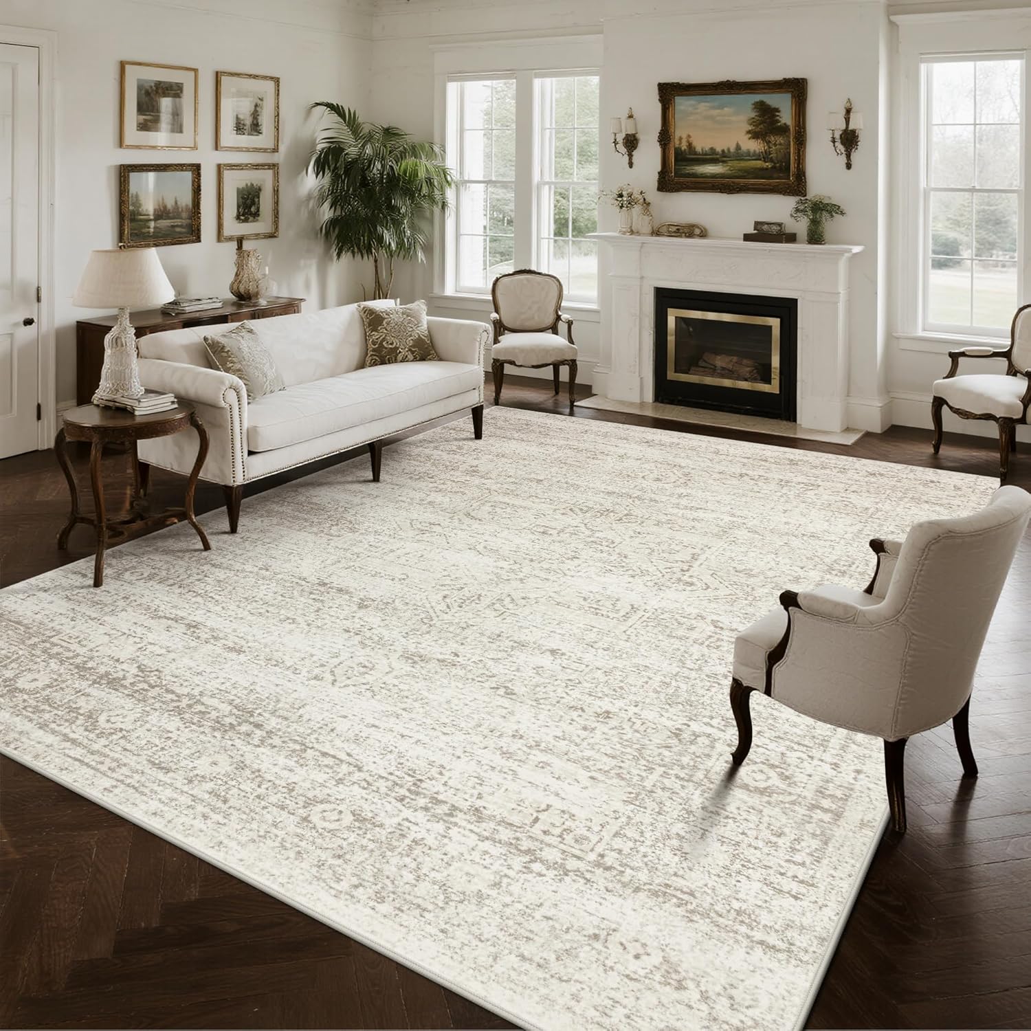 Srugn Washable Rugs 5x7 Area Rugs for Living Room,Bedroom,Dining Room- Ultra Soft Faux Wool Nursery Rug for Baby Girl,Neutral Light Pink Low Pile Vintage Carpets for Dorm Kids Playroom,Non Slip