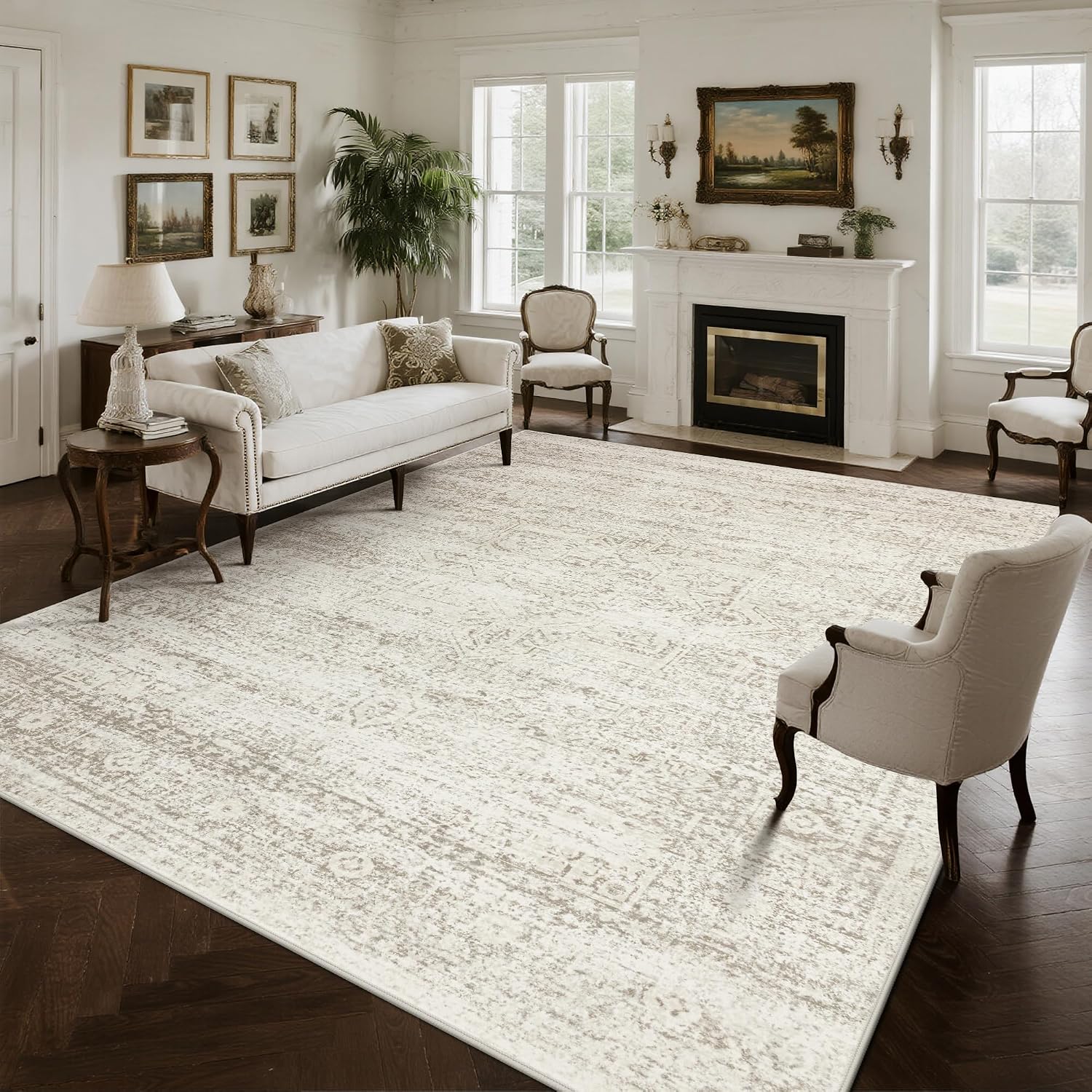 Srugn Washable Rugs 8x10 Area Rugs for Living Room,Ultra Soft Faux Wool Retro Rugs for Bedroom,Dining Room,Non Slip&Non-Shedding Low Pile Vintage Print Rug Indoor Large Carpets for Home Office Decor