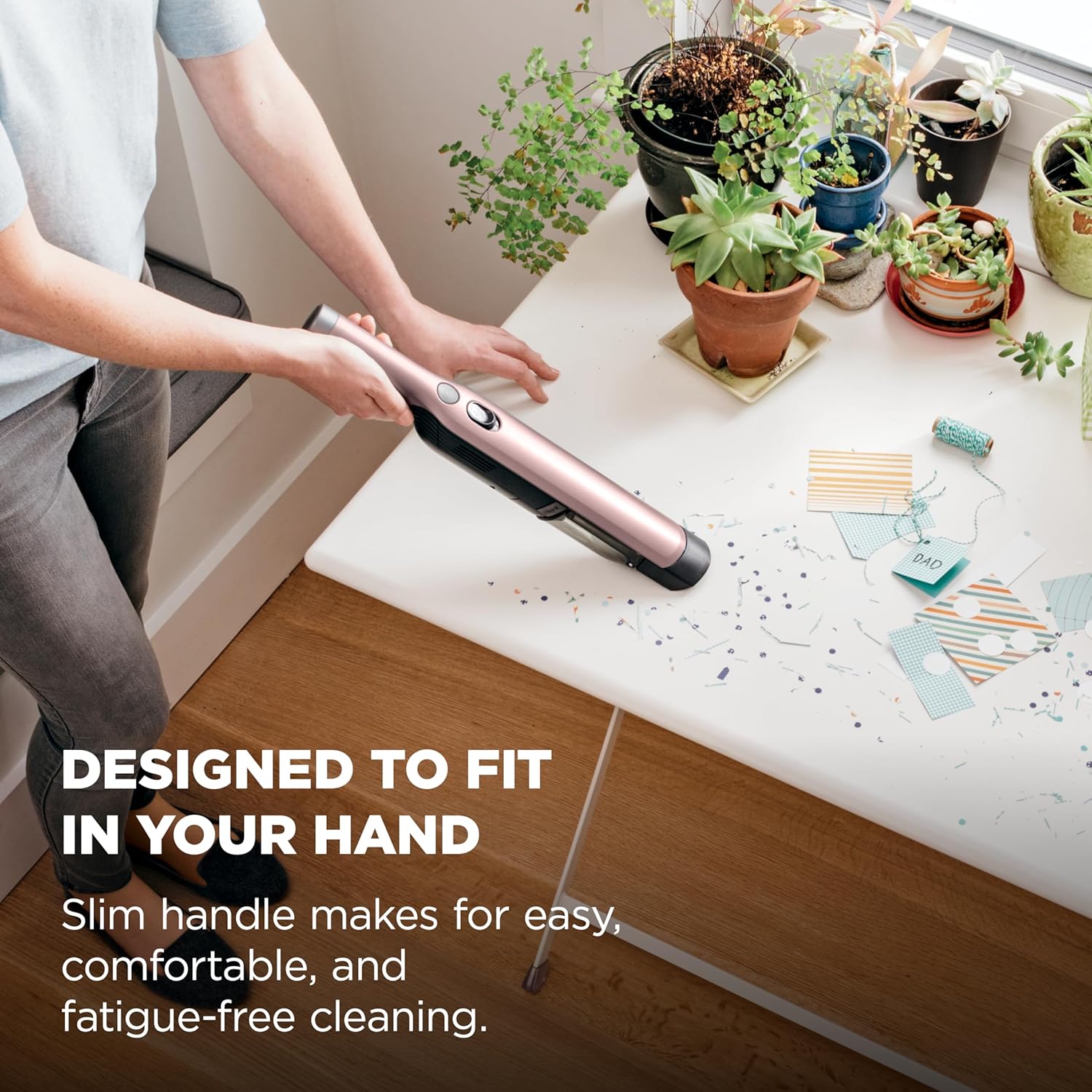 Shark WANDVAC Cordless Hand Vac, Lightweight, Portable at 1.4 lbs., Powerful Suction, Charging Dock, One-Touch Empty for Car & Home, Multi-Surface Pet Tool & Duster Crevice Tool, Rose Gold, WV201RGBRN